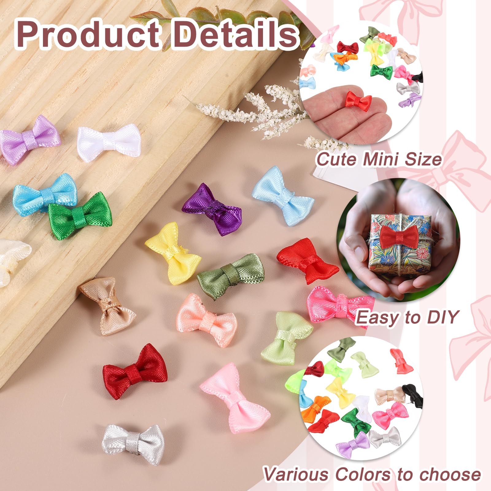 QUARKZMAN 50 Pcs Mini Lazo De Cinta 0.8" Mini Lazo De Satén De Tela para Manualidades DIY Costura Boda Fiesta De Cumpleaños, Multicolor