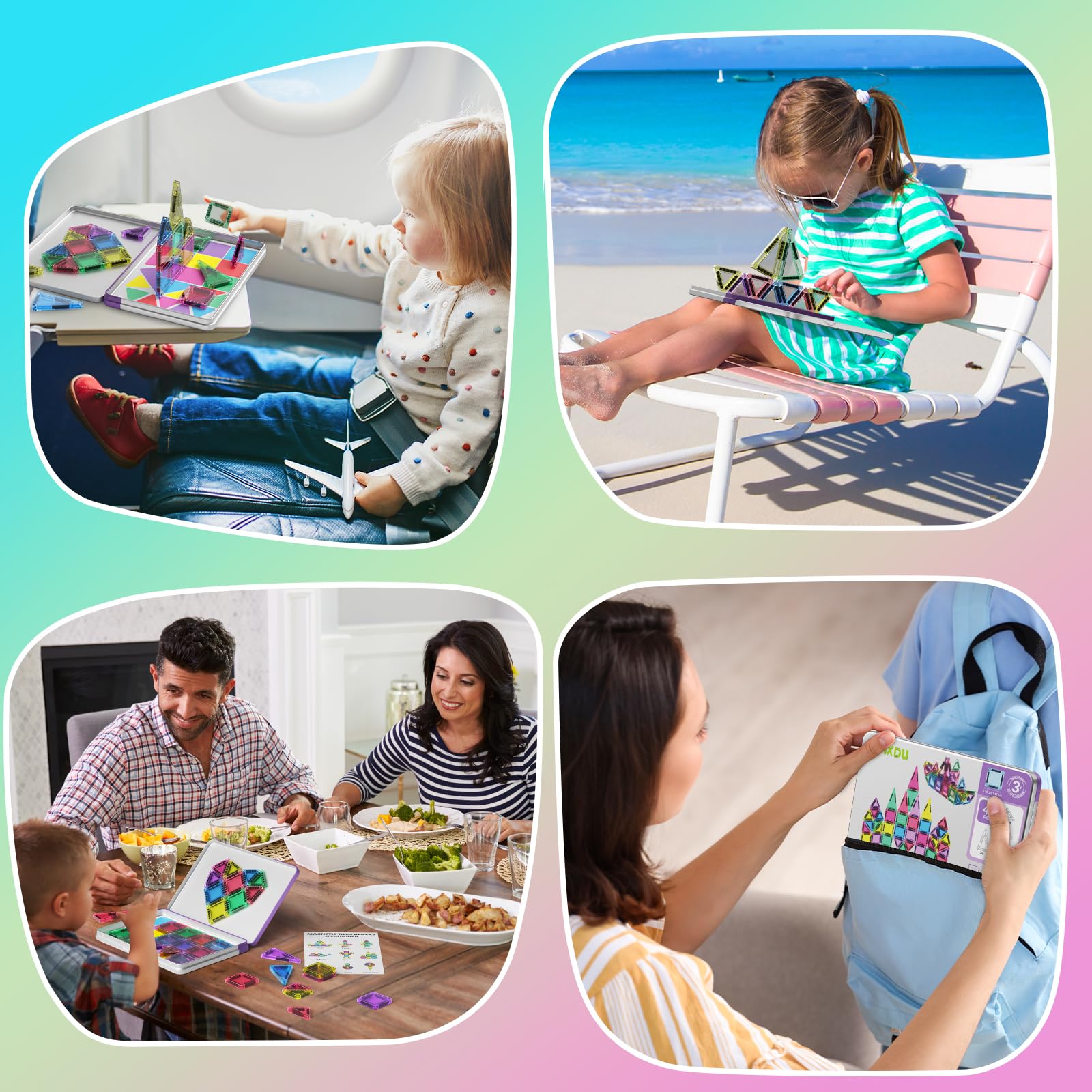 WMXDU Mini Magnetic Tiles, 40PCS Magnetic Building Blocks with Iron Box, Magnet Toys Travel Size On-The-Go Construction Set STEM Travel Toys for Boys and Girls Ages 3+