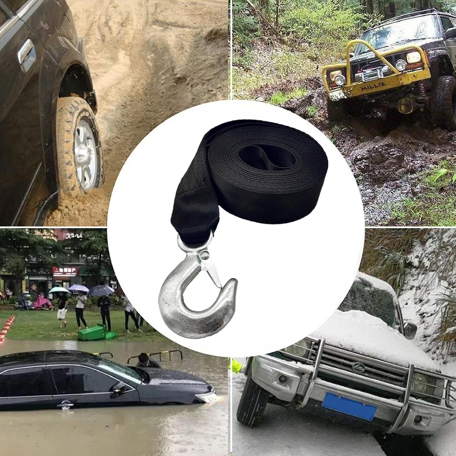 Bootsanhänger-Windengurt, Bootswindengurt mit Haken, Robuster Anhängerwindengurt mit Haken, 4.500 kg Bruchfestigkeit, 2x20-Zoll-Kfz-Zugboot-Anhängergurt für ATV-Fischerboote, die Fahrzeuge abschleppen