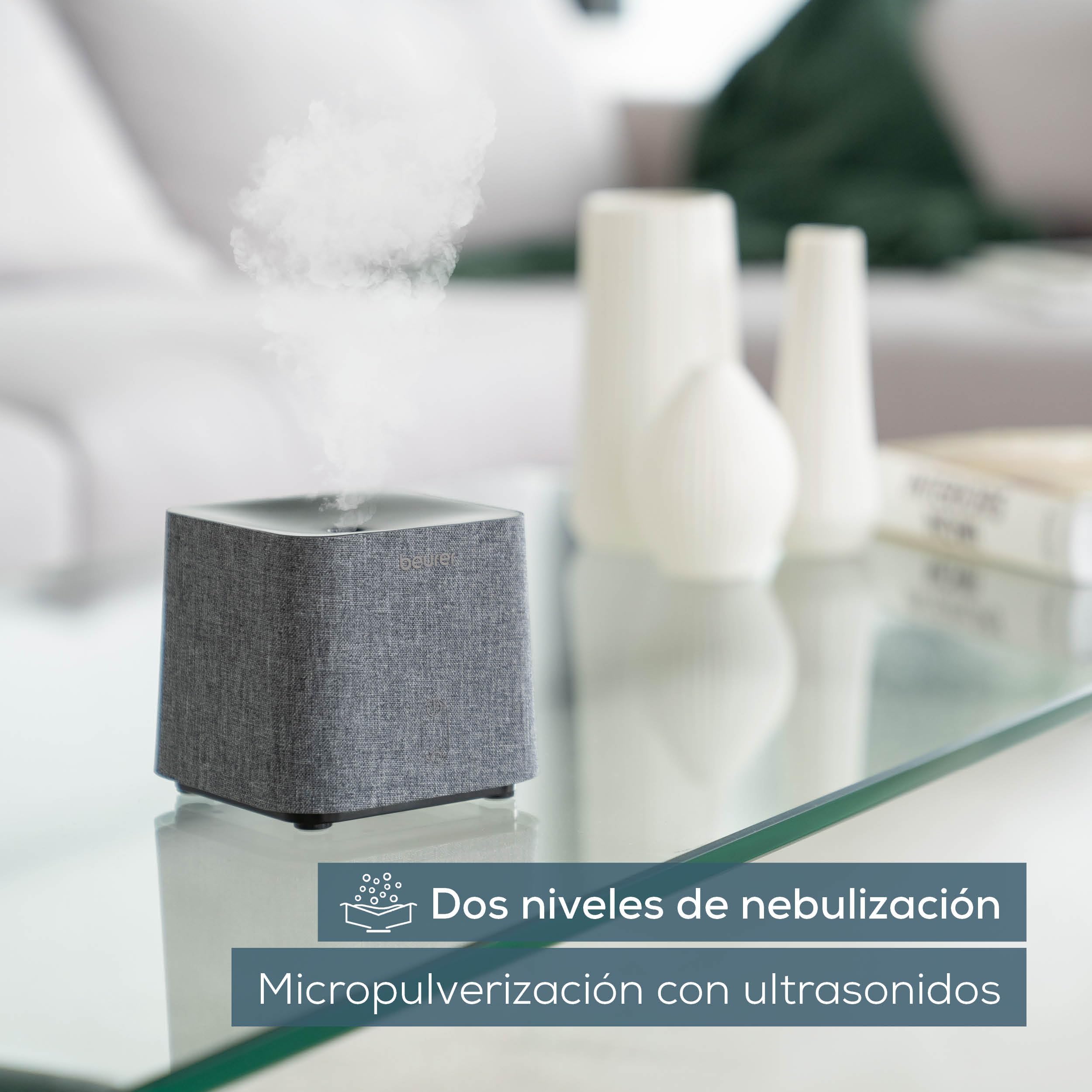 Beurer LA 35 Difusor de aromas, para aromatización de estancias de hasta 20 m², atomización microfina con ultrasonidos, con luz LED, silencioso y de bajo consumo, desconexión automática