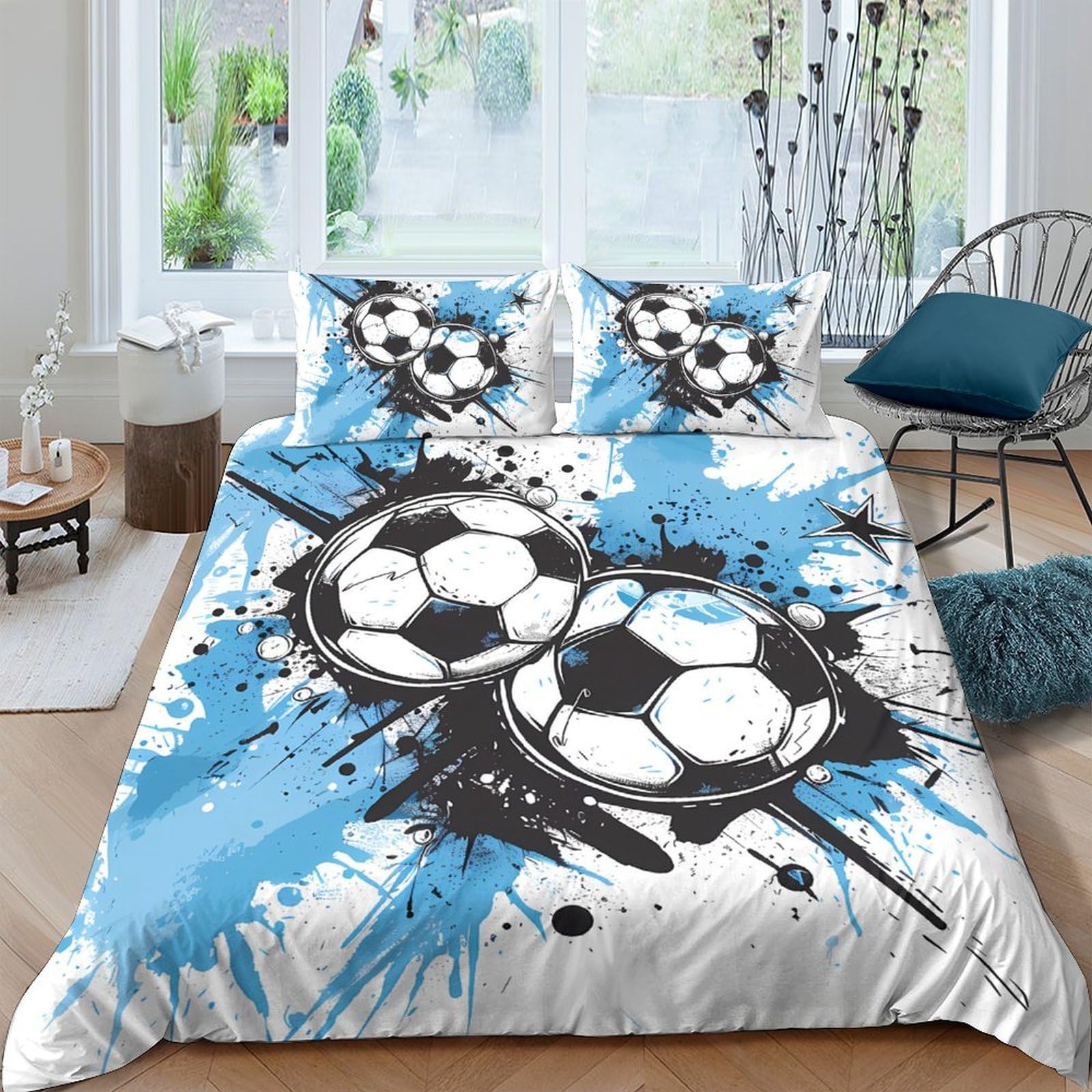 Ctjqhvkz Style-5 3D Printed Blue Splash Soccer Fitted Sheet Microfiber Soft Bedroom Decor Football Bed Cover For All Ages Single（135X200cm）