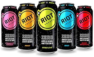 RIOT Clean Energy Drink Variety Pack, Zero Artificial Anything, No Sucralose, Made with Real Fruit, No Sugar Added, Natural Healthy Energy Stamina & Focus, 16 Fl Oz (Pack of 12)
