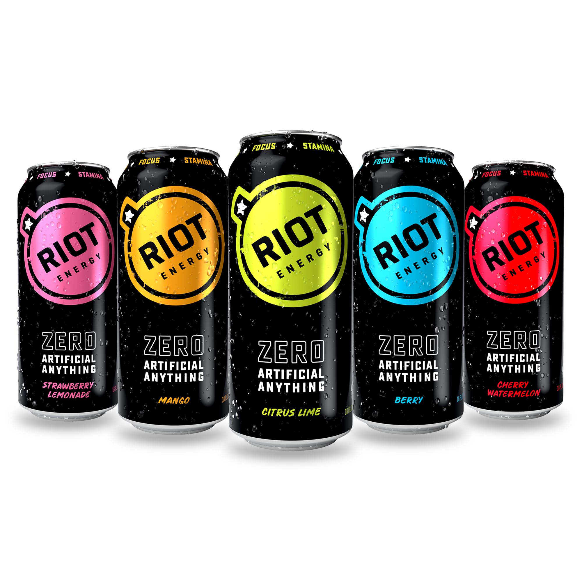Amazon.com : RIOT Clean Energy Drink  No Sucralose, No Sugar Added, No  Artificial Flavors | 160mg Natural Caffeine + 100mg L-Theanine | Clean  Focus, Stamina & Smooth Energy | 16 Fl