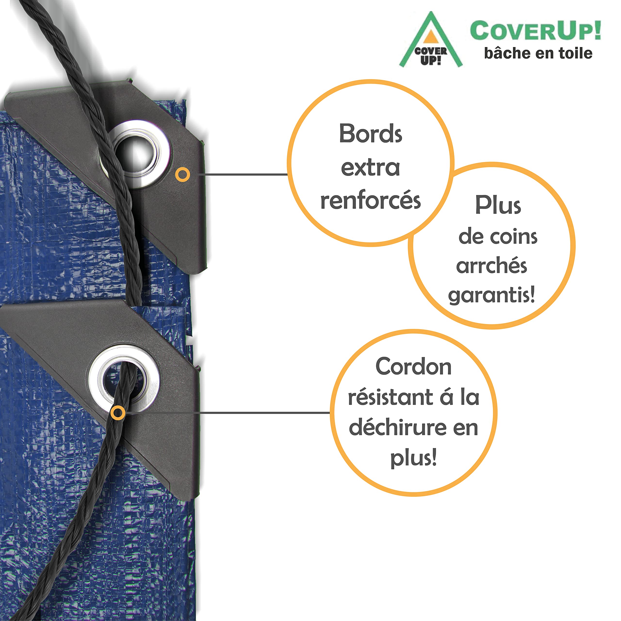 CoverUp 7x10 Feet Tarp, 11 Mil Thick Heavy Duty Tarp Waterproof, 46 FT Rope for Fastening - UV-Resistant, Tear-Proof Cover with Grommets for Rain, Roof, RV, Camping, Pool, Outdoor Protection, Blue