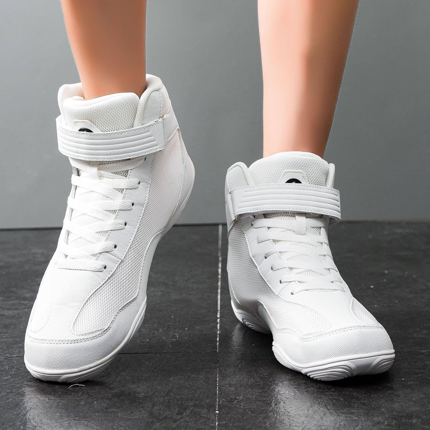 DimaiGlobal Scarpe da wrestling da uomo, scarpe da ginnastica da boxe, suola a goccia zero, scarpe da combattimento, taekwondo, karate, arti marziali, bianco, 42 EU
