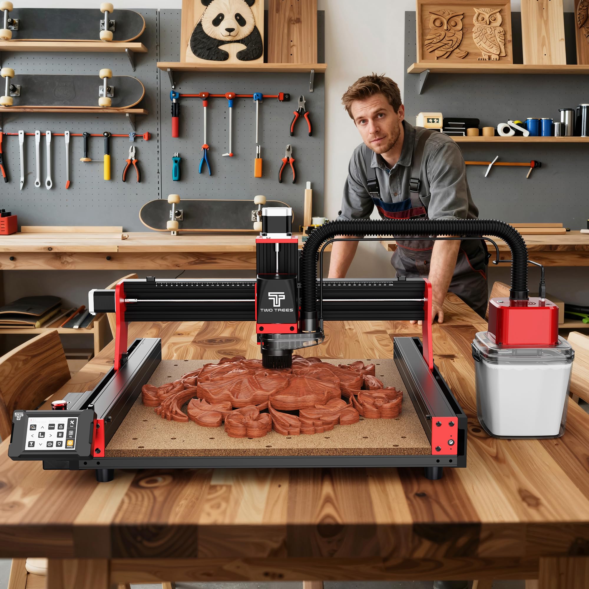 Twotrees Fresadora CNC TTC450 PRO, fresadora CNC de 3 ejes, fresadora CNC para madera y acrílico, 90% montada, rango de trabajo: 460 x 460 mm