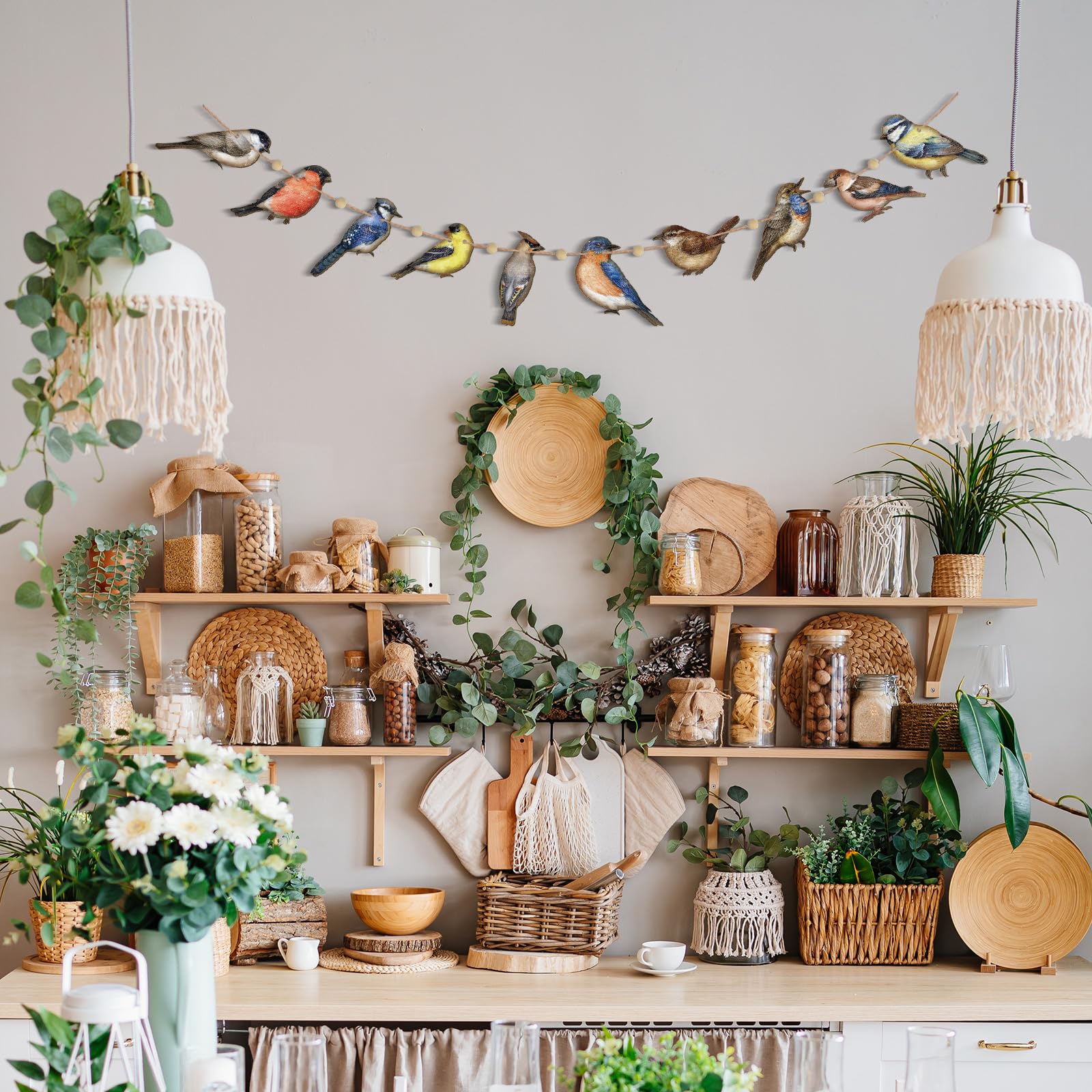Rustic Bird Party Decorations Wooden Bird Garland - Main Image