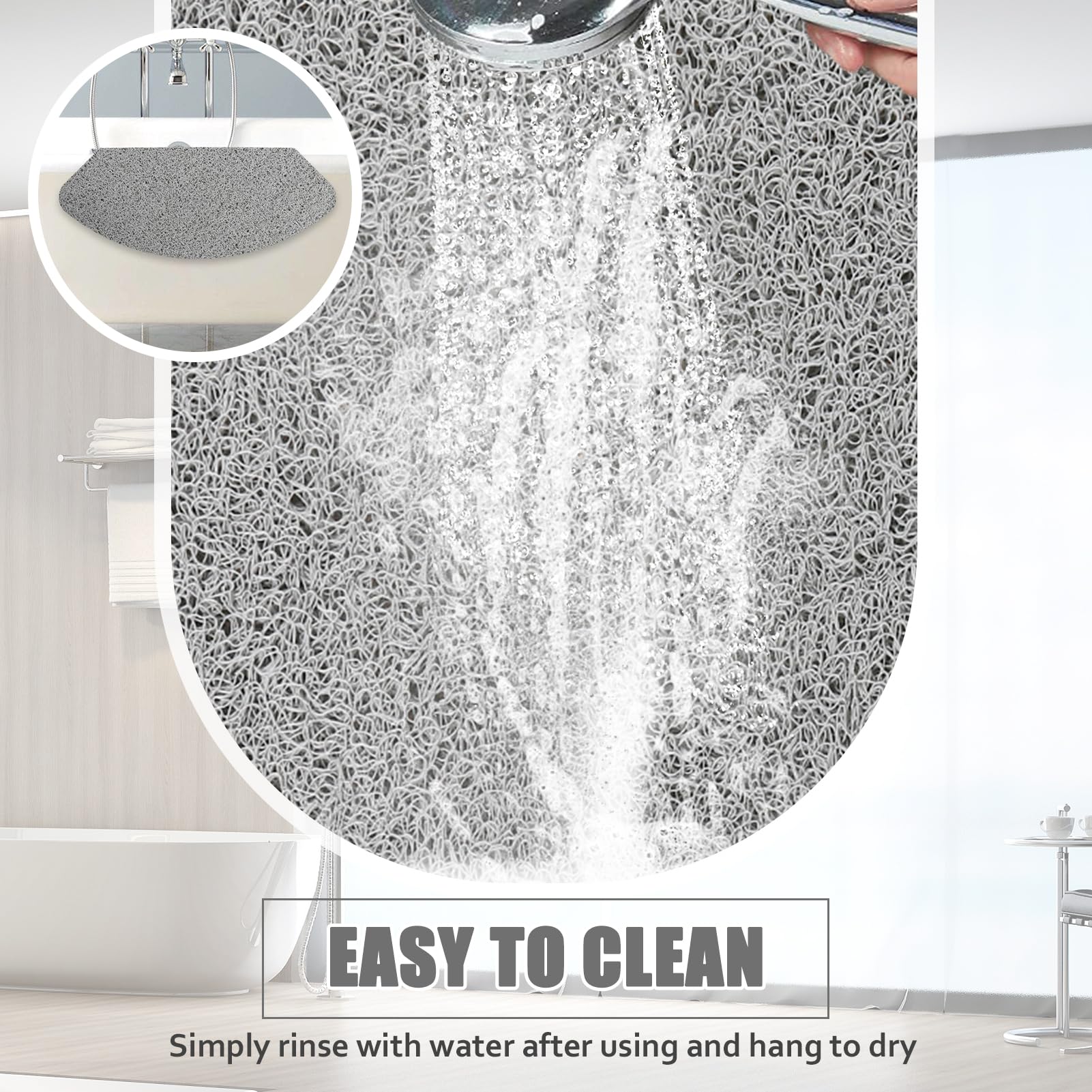 Alfombrilla de ducha de esquina de 80 x 80 cm, antideslizante, antimoho, alfombra de baño para ducha interior, cuadrante curvado, alfombra de baño para baño, área húmeda con drenaje, textura suave,
