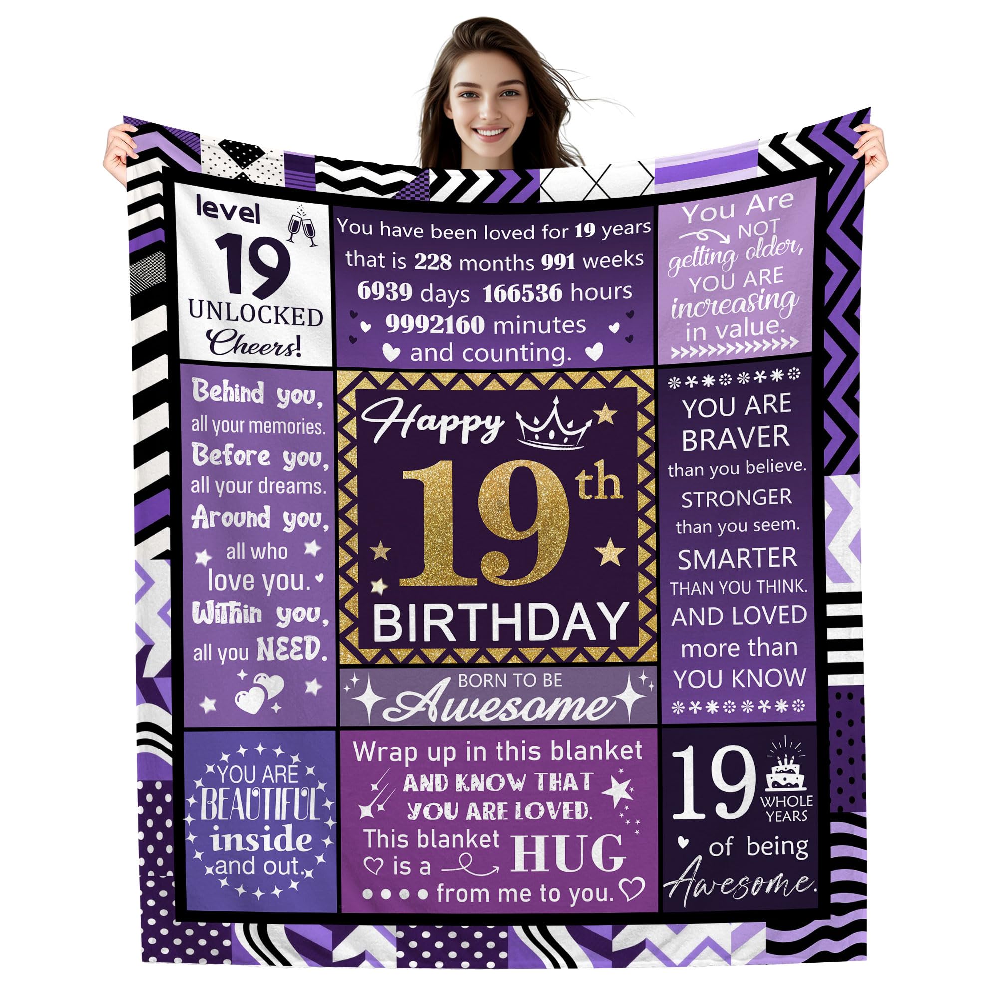 19 Years Old Birthday Gifts for Girls, 19th Birthday Blanket 150 x 130 cm