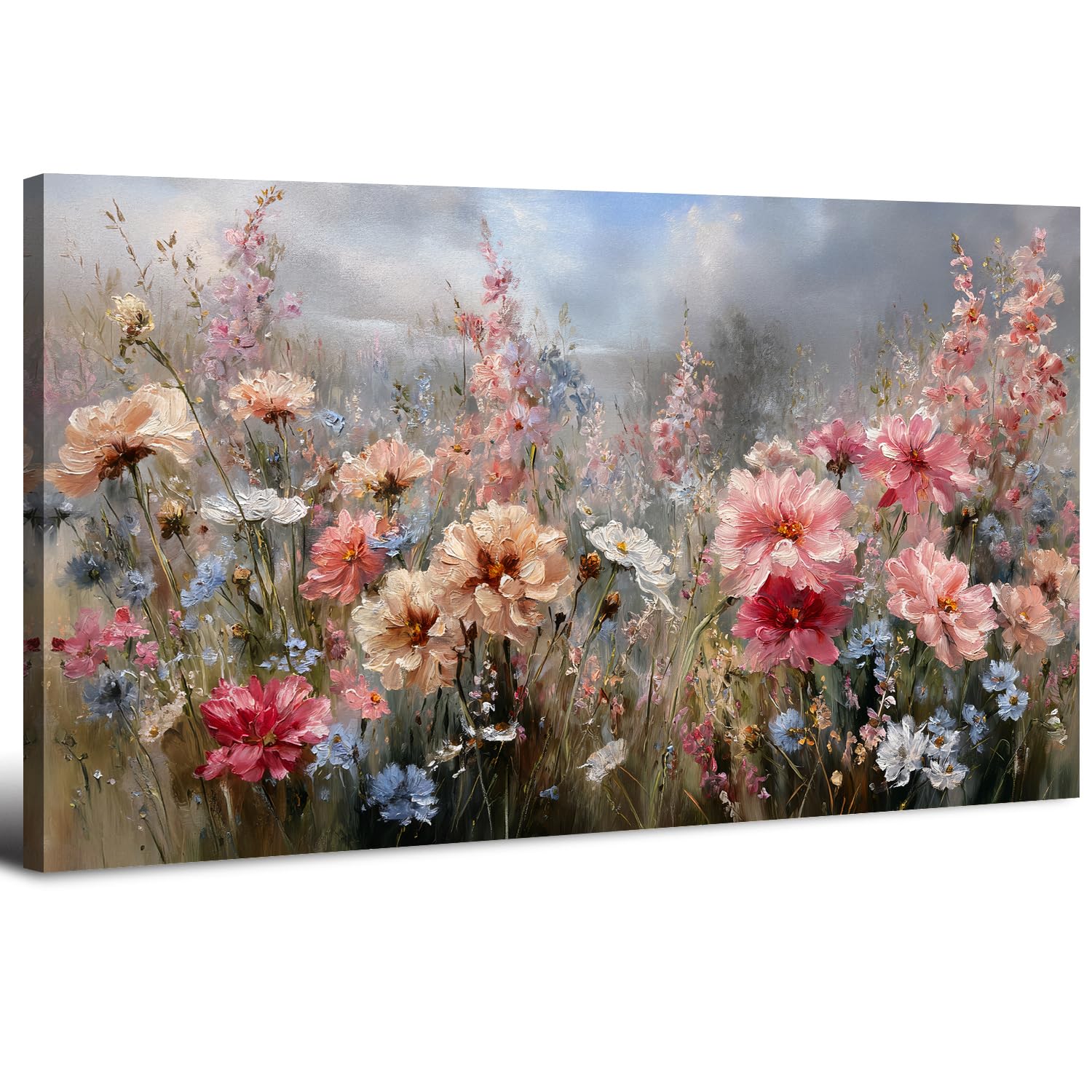 AIYISU Abstract Pink Floral Wall Art Flower Wall Decor for Living Room Bedroom Canvas Wall Art Vintage Wildflower Landscape Framed Pictures Floral Prints Modern Artwork Office Home Decorations 20x40 — image 1