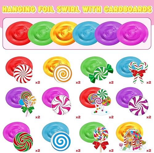 Miniatura 10 de Namalu Juego de 54 espirales colgantes de Navidad, juego de adornos de remolino de hombre de jengibre, bastón de caramelo, serpentinas colgantes de