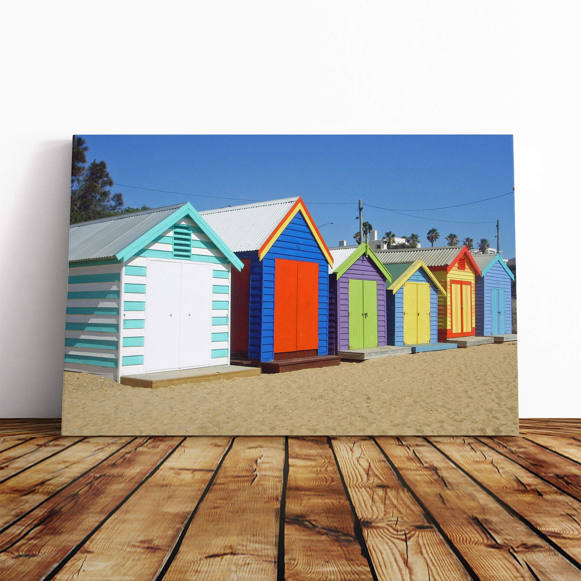 Beach Huts in Melbourne Australia (1) Canvas Print | Gallery Wrapped 30mm Frame Wall Art | 30x20 inches | Ready to Hang | Coastal Seascape Picture | Living Room Bedroom Lounge Office