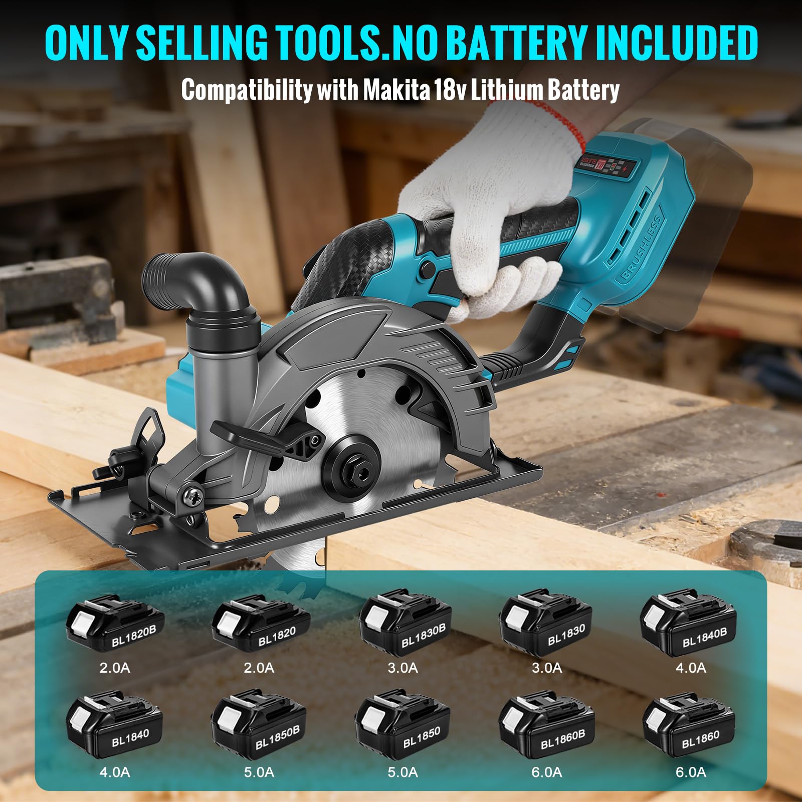 Akku Kreissäge für Makita 18V Batterie – Bürstenlose Mini Handkreissäge mit 2 Sägeblättern(150mm) – 6500 U/min, Schnitttiefe 56 mm, 0‑45° neigbar – Ideal für Holz & Kunststoff (Ohne Akku)