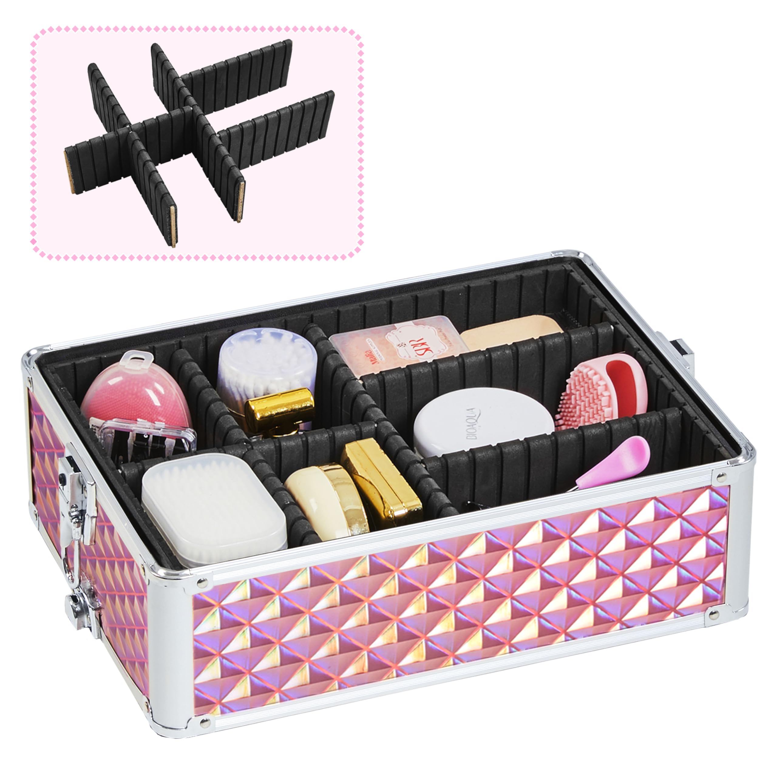 Valigia Porta Trucchi Trolley Make Up 4 in 1 Professionale Beauty Case Estetista Ruote Staccabili Rosa