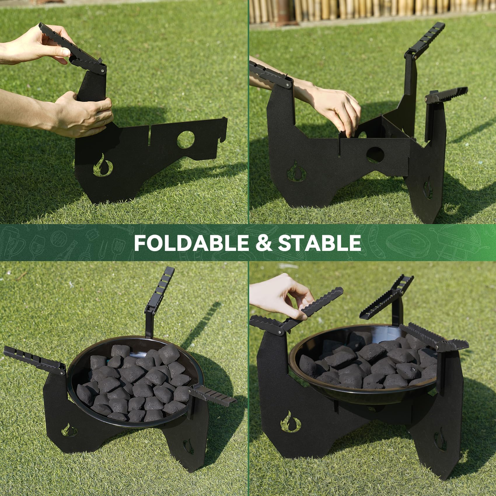 Onlyfire Soporte Resistente para Horno Holandés con Bandeja de Carbón y Bolsa de Transporte para Cocinar Al Aire Libre, Acampar, Senderismo y Excursionismo