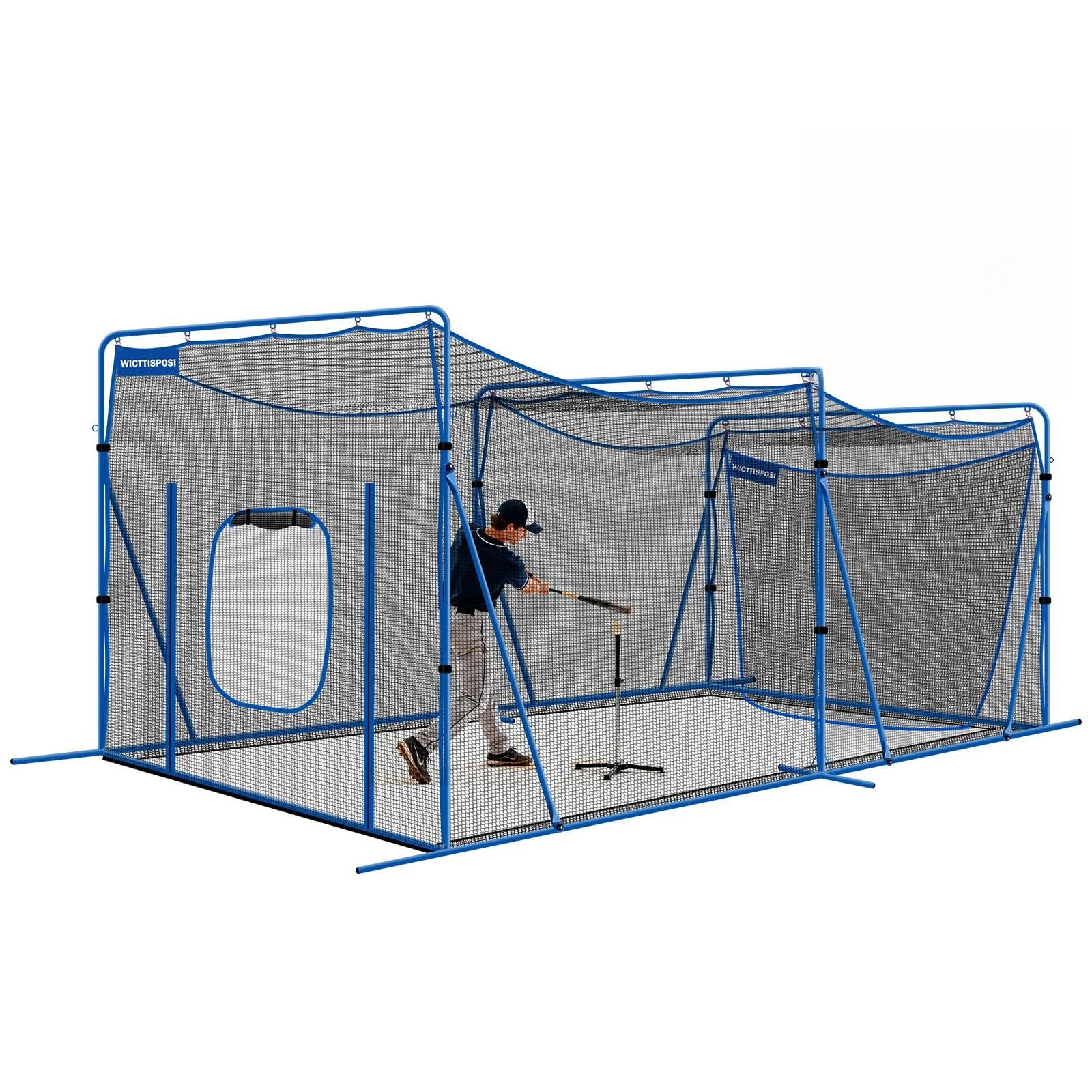 WICTTISPOSI 20ftx10ftx9ft Baseball Softball Cage with Hitting Net,Dual Sided 7-Ply Netting for Batting/Pitching/Fielding,Heavy-Duty Metal Frame and