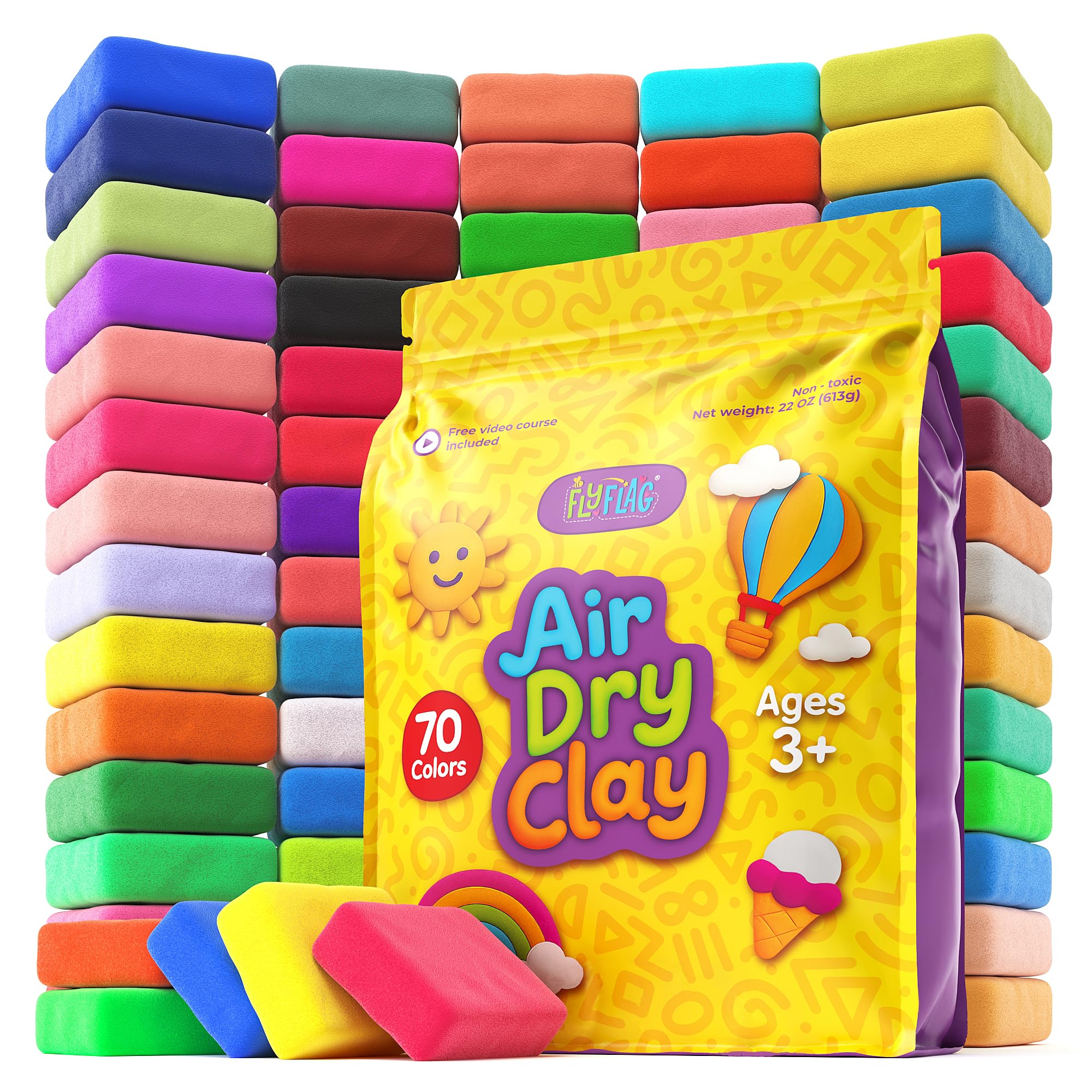 FlyFlag Air Dry Clay - 70 Colors, Ultra Light and Soft, Non-Toxic Modeling Clay for Kids with Tools and Tutorials, for Creative Play and Learning
