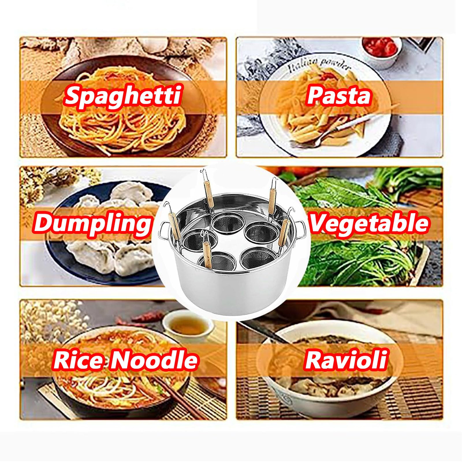 Pastatopf Edelstahl und Multifunktions Nudeltopf mit 3/4/5 Siebeinsätzen 201 Edelstahl Induktionsgeeignet für Spaghetti und Knödel in der Gastronomie 3Holes
