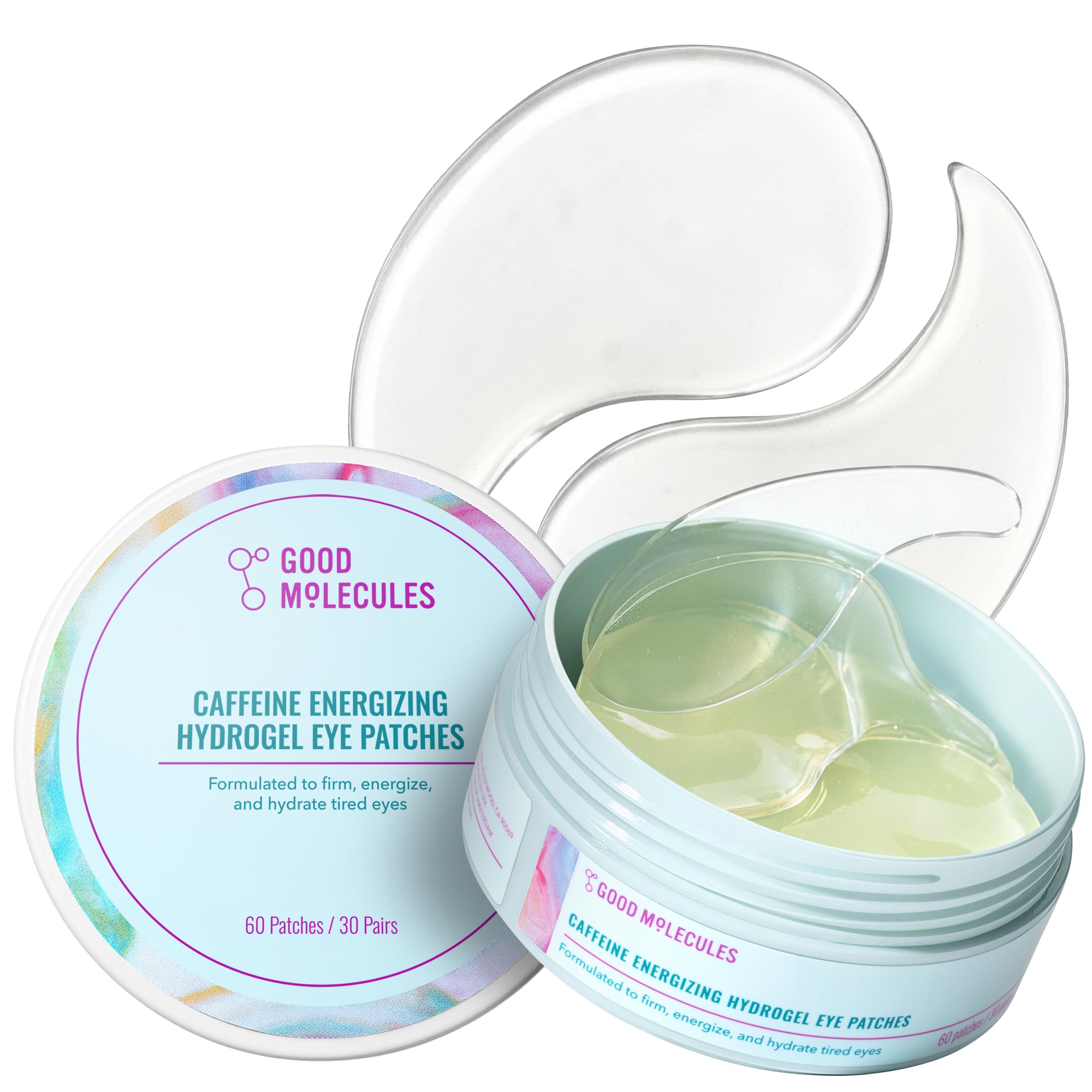Good Molecules Parches de ojos de hidrogel energizante con cafeína, máscara de ojos con ácido hialurónico que hidrata y reduce la hinchazón, paquete de 30, cuidado de la piel para la cara
