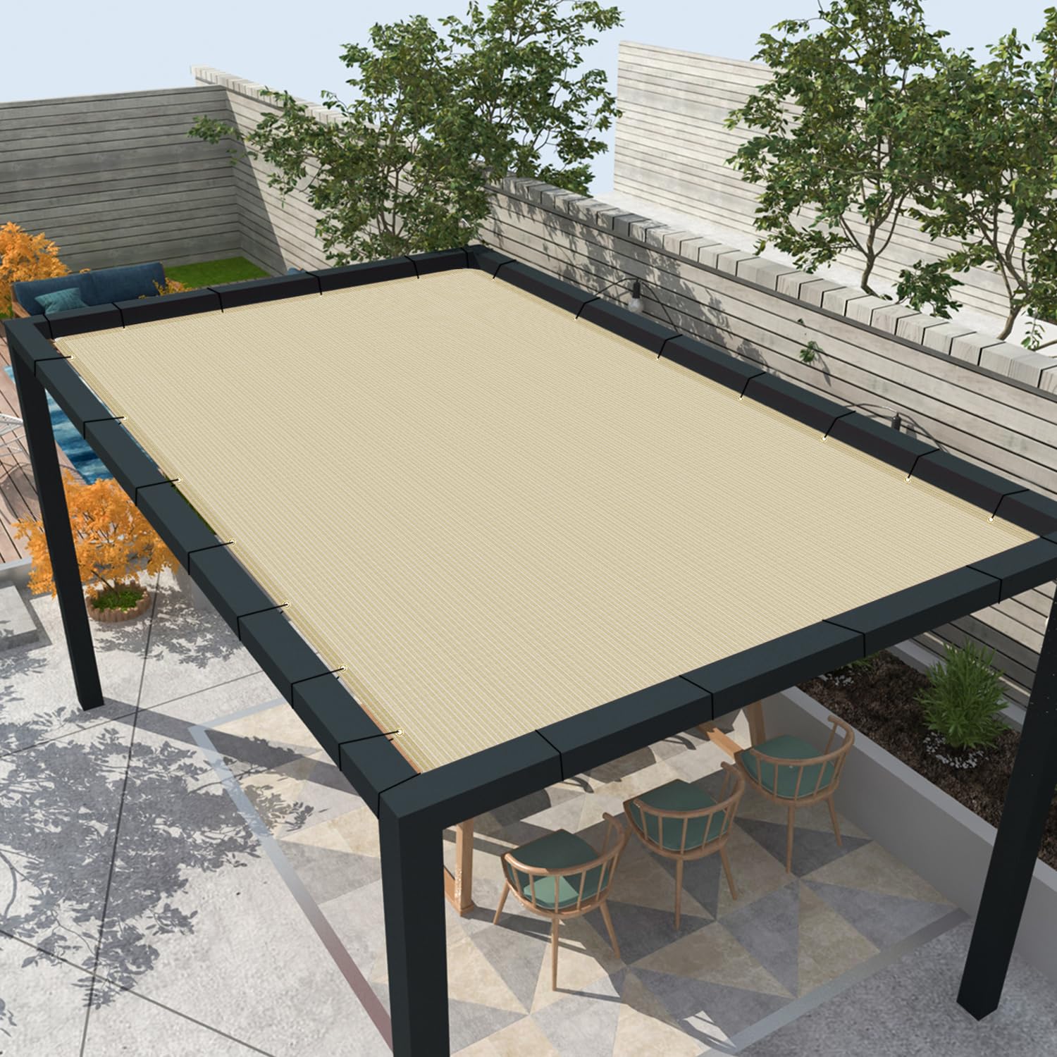 Awnpro 12' x 20' Sun Shade Sail Straight Edge Sun Shade Canopy with Grommets Sunlight Block Shade Cover for Outdoor Pergola Patio Backyard Garden (Beige,240GSM)