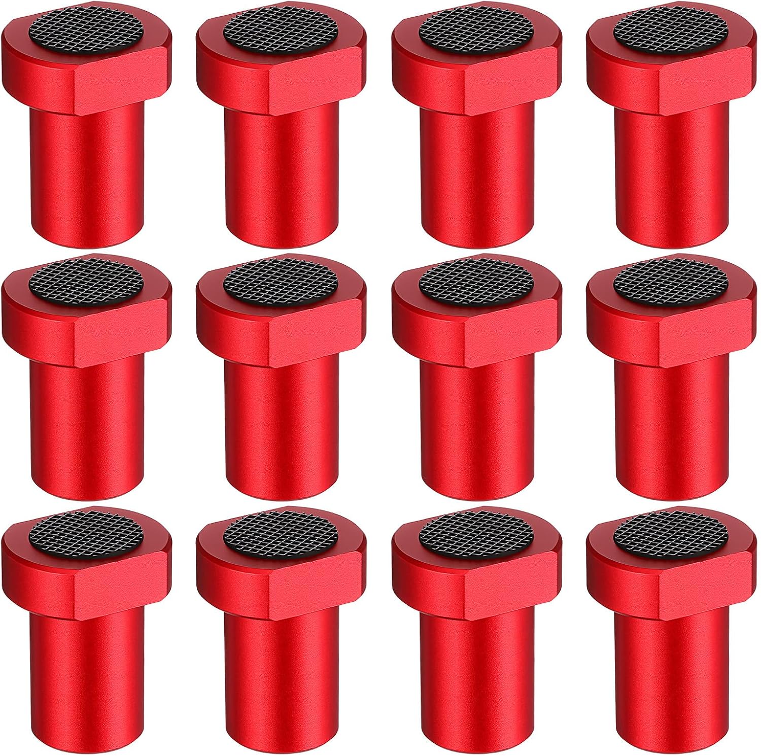 12-Pack Red Aluminum Bench Dogs & Bench Cookies, 3/4" (19mm) Non-Slip Workbench Dog Hole Clamps for MFT Tables, Woodworking & DIY Projects