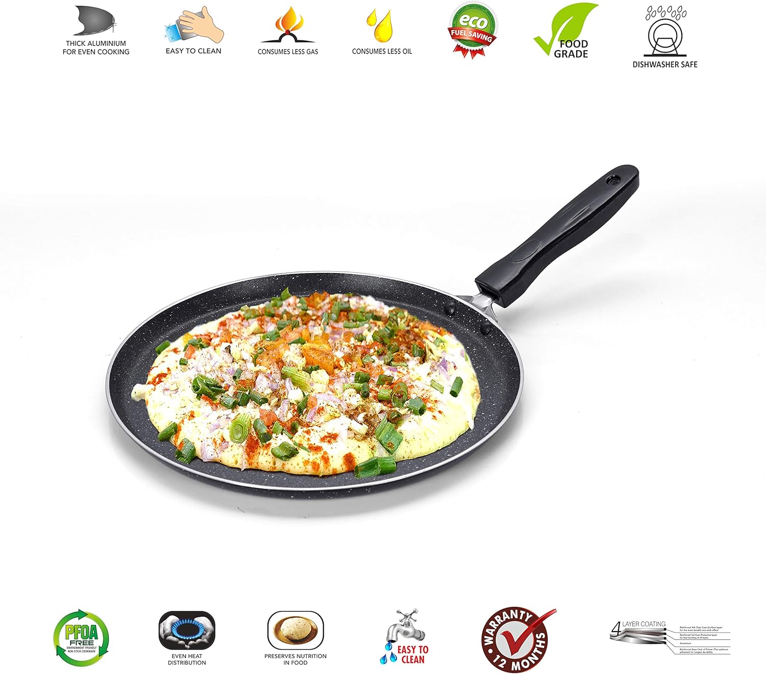 Sumeet Aluminium NonStick Sparkle Induction Dosa Tawa 26.5cm Dia (Black)