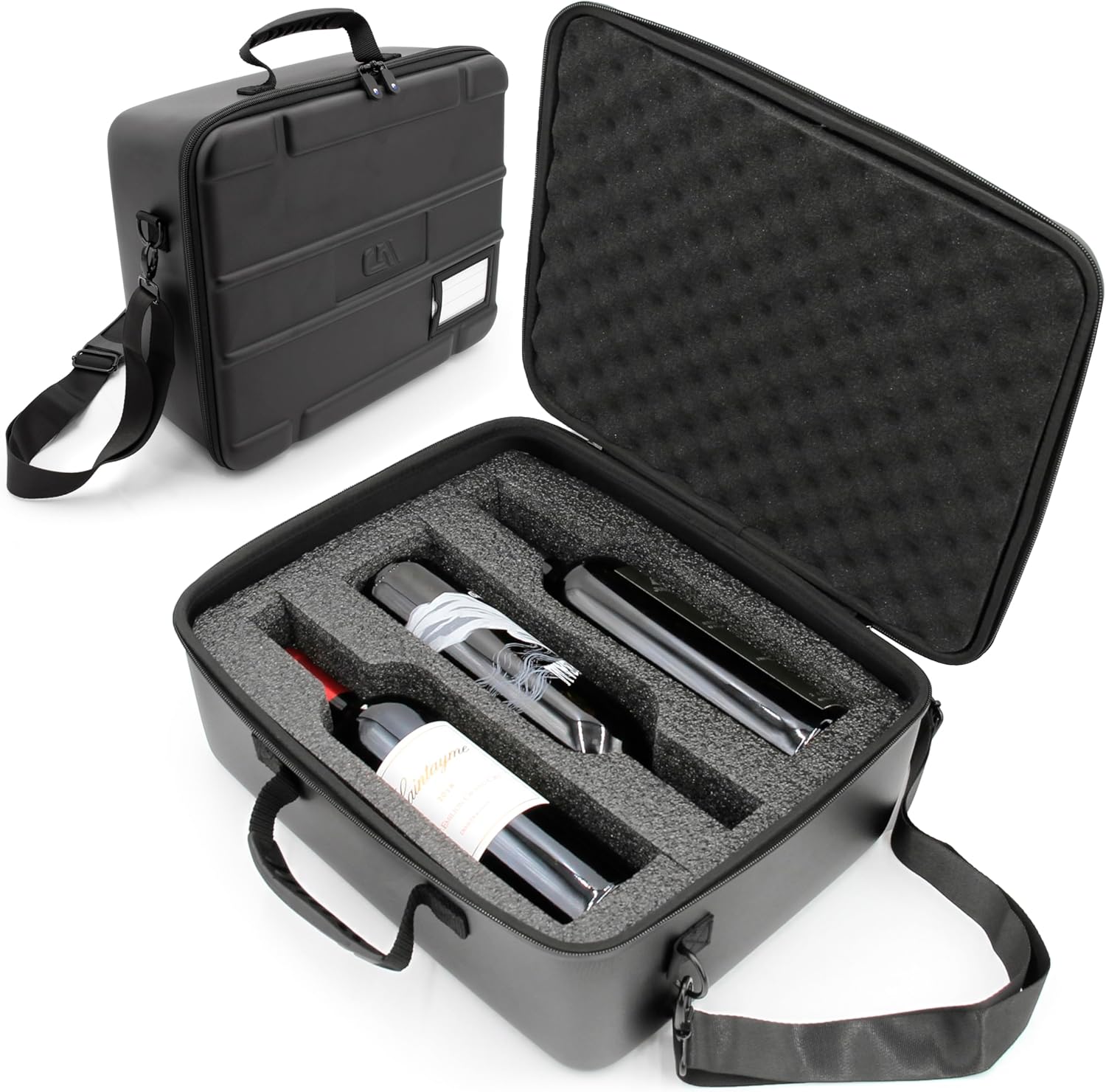 CASEMATIX Wine Travel Case for 3 Bottles with Shock-Absorbing Foam & Adjustable Carrying Strap - Protective Wine Suitcase for Storage, Padded Wine Bag Tote Alcohol Carrying Case