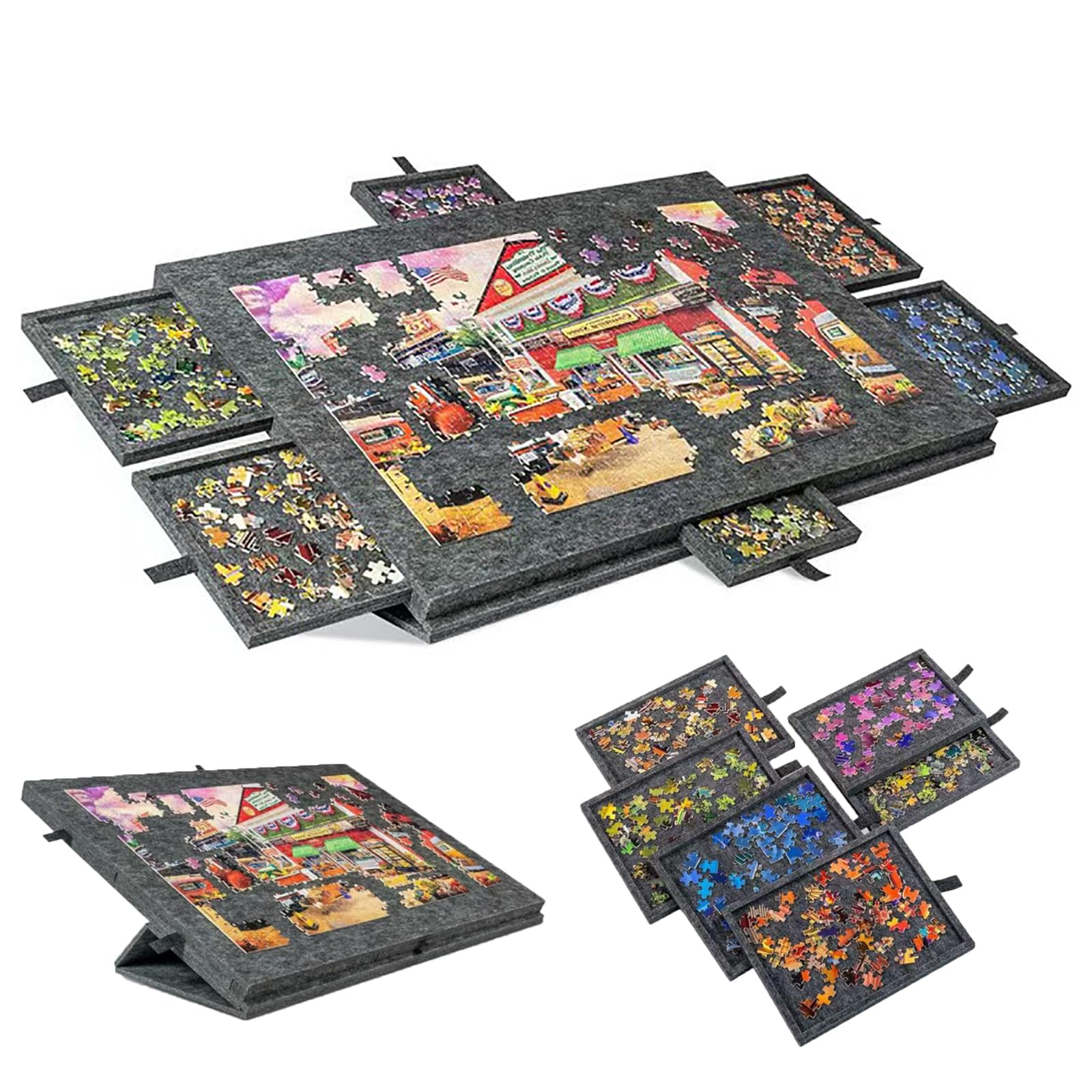 Generico Tavolo da Puzzle Portatile con Supporto Inclinabile | Cassetto A 6 Scomparti, Compatibile Con 1000 Pezzi, Regalo Per La Famiglia