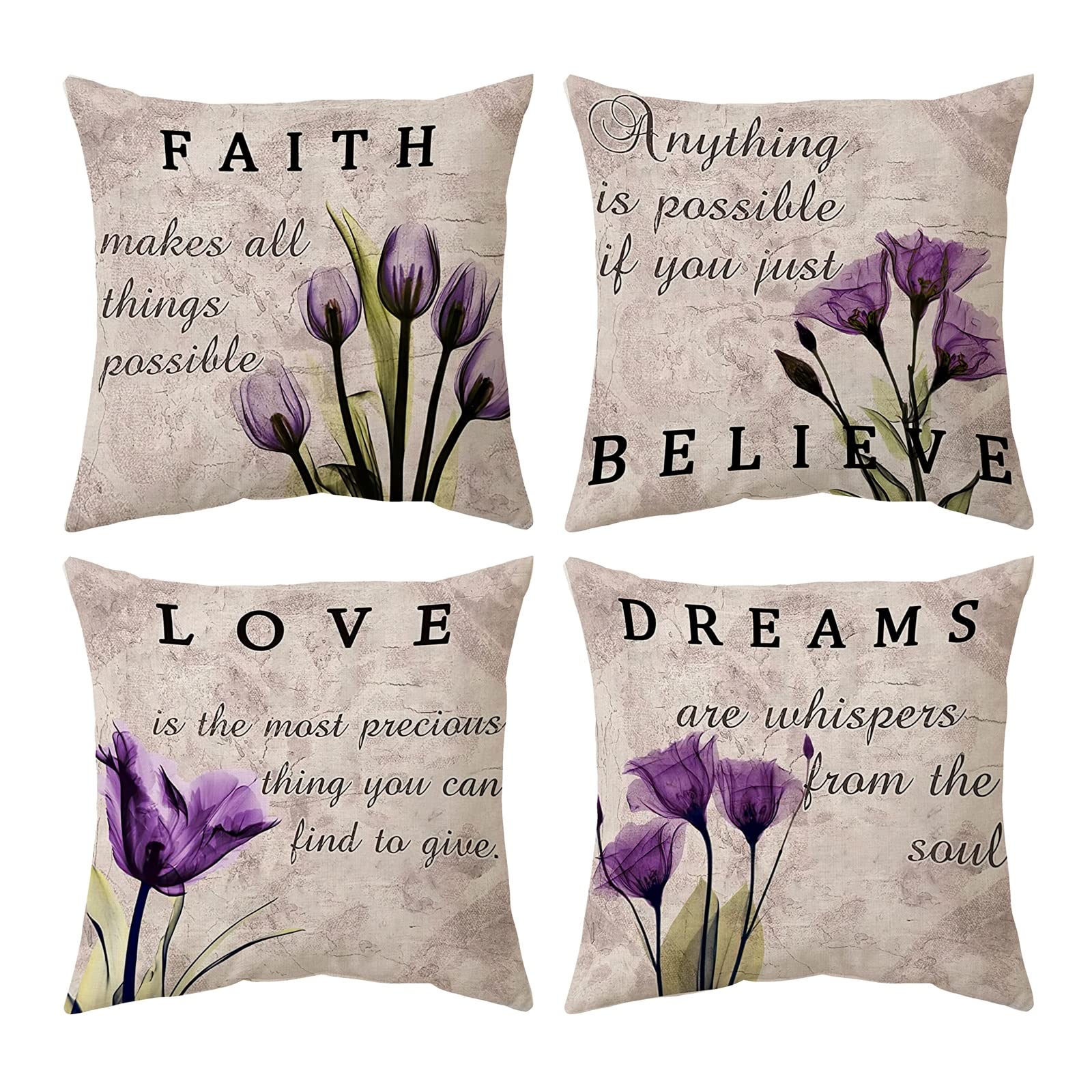 Purple Tulip Decorative Pillows Covers 18x18 Set Of Linen