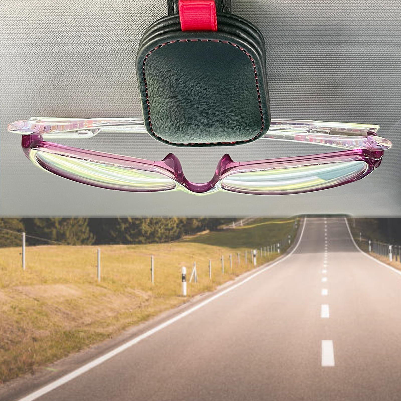 Paquete de 2 soportes para gafas de sol para visera de coche, clip magnético de cuero, aplicable a la mayoría de lentes, billetes, notas y tarjetas no magnéticas, etc. (negro)