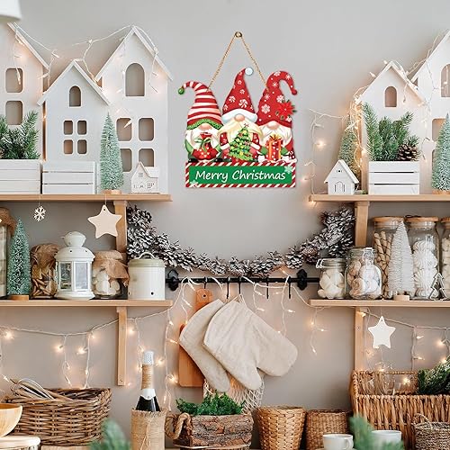Miniatura 6 de Letrero de Navidad para puerta, gnomos, letrero colgante de bienvenida de Navidad para decoración del hogar, colgador de puerta, letrero rústico de
