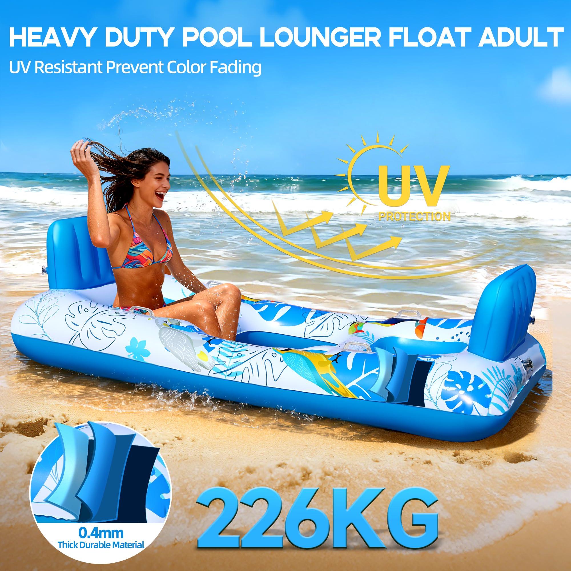 Luxfero Colchoneta Piscina Adultos para 2 Personas, 220x110 cm Colchonetas Hinchable para Piscina, Piscina Hinchable Adultos, Silla Hinchable para Fiestas acuáticas y Fiestas de Verano
