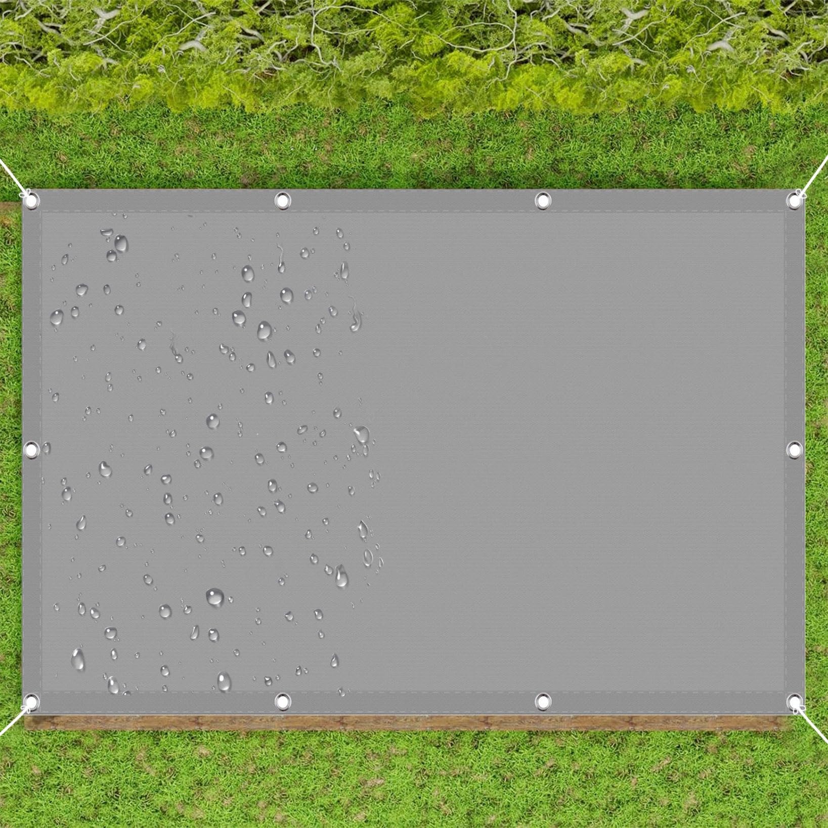 Voile d'ombrage étanche gris clair pour abriter la terrasse de la pluie et des UV
