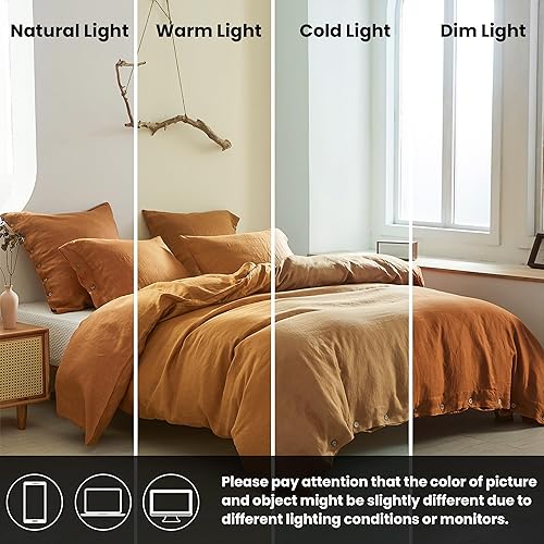 Miniatura 5 de Simple&Opulence - Juego de funda de edredón 100 % lino, 2 piezas con cierre de botón de coco, de lino francés lavado, color liso, suave,