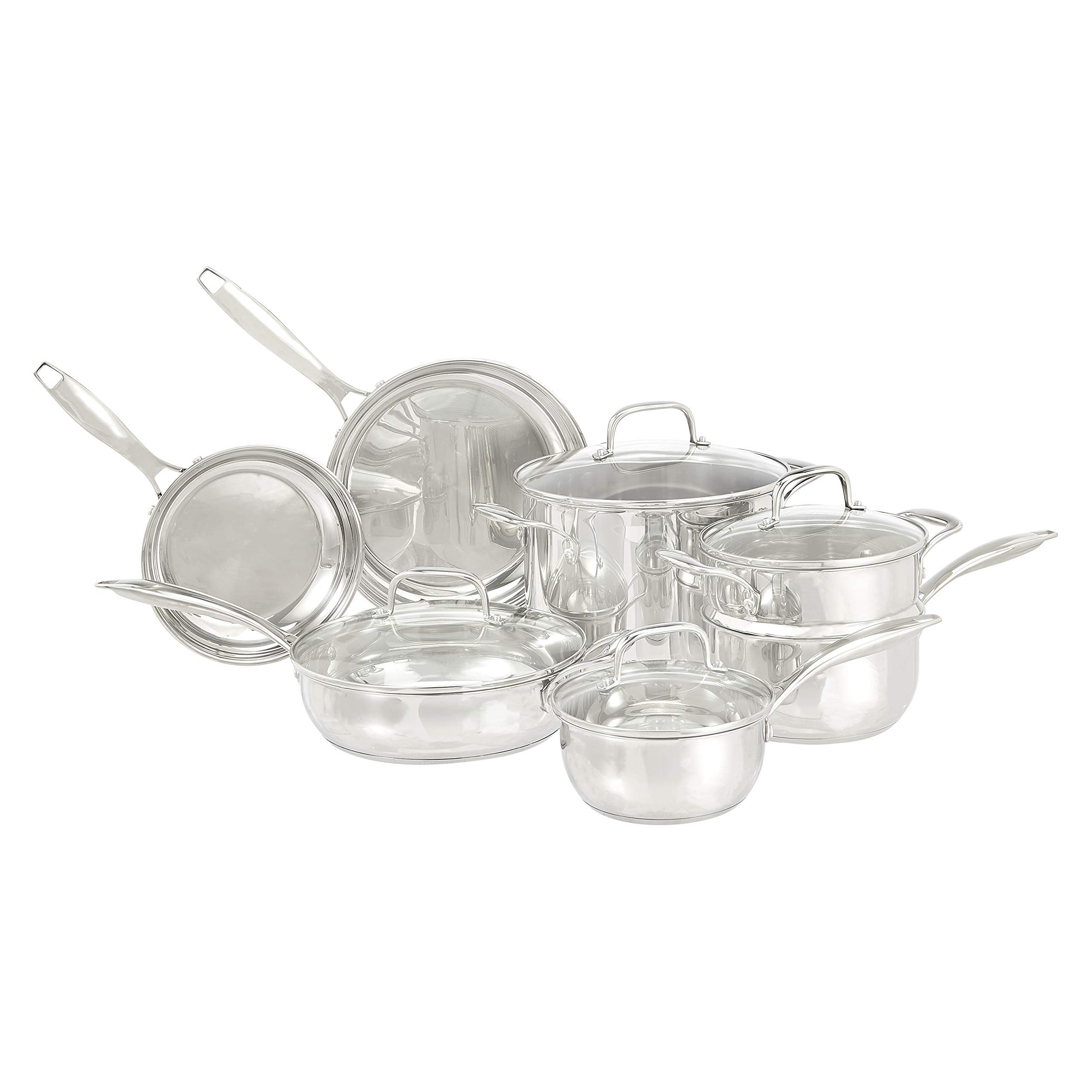 AmazonBasics CW1904222 Cookware Set, 11-Piece, Silver