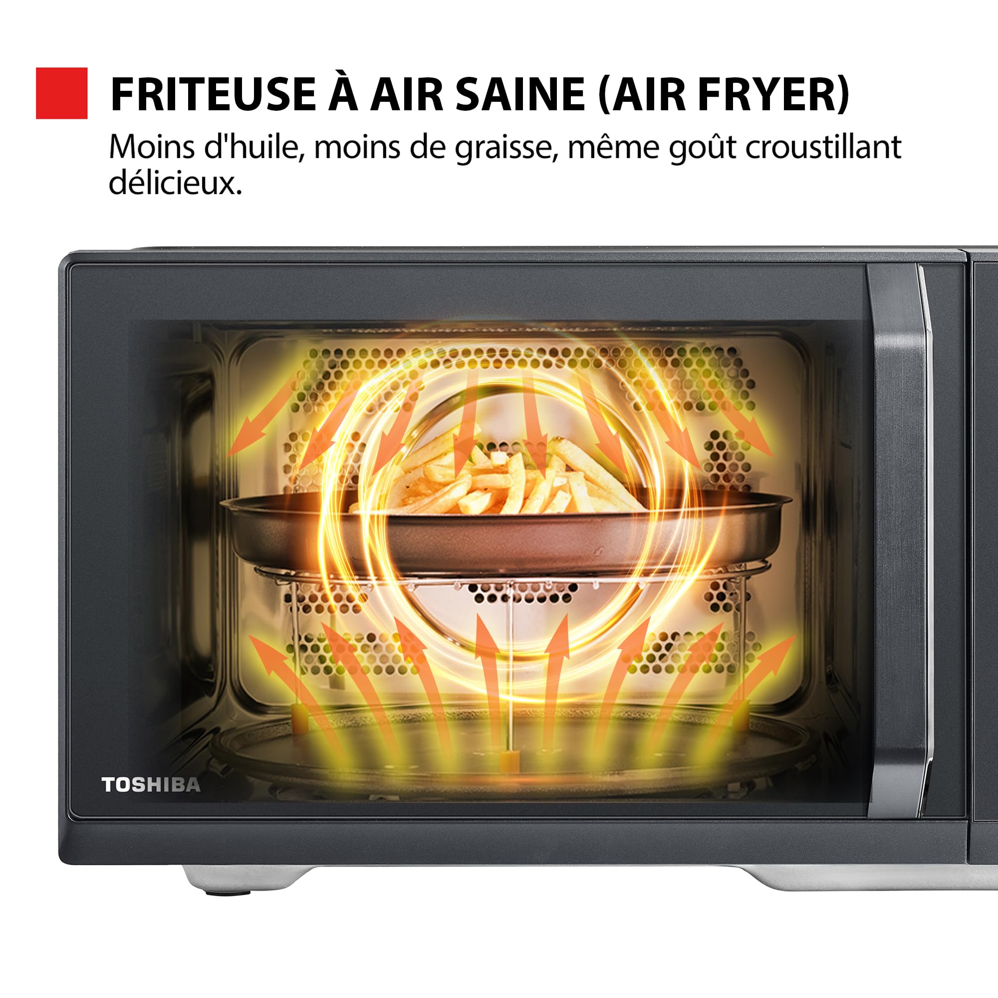 Toshiba Four à Micro-ondes Multifonction 26L,MW3-AC26SFI(MG), Grande capacité, Combiné 6-en-1 avec Friteuse à Air, Chef Defrost, Avec bol vapeur, Gris Morandi