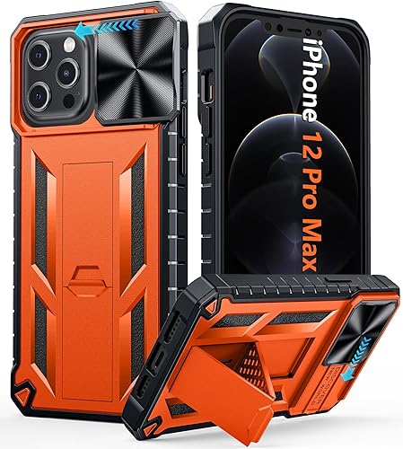 FNTCASE Funda para iPhone 12 Pro-Max resistente protección de grado militar a prueba de caídas con soporte TPU resistente a prueba de golpes