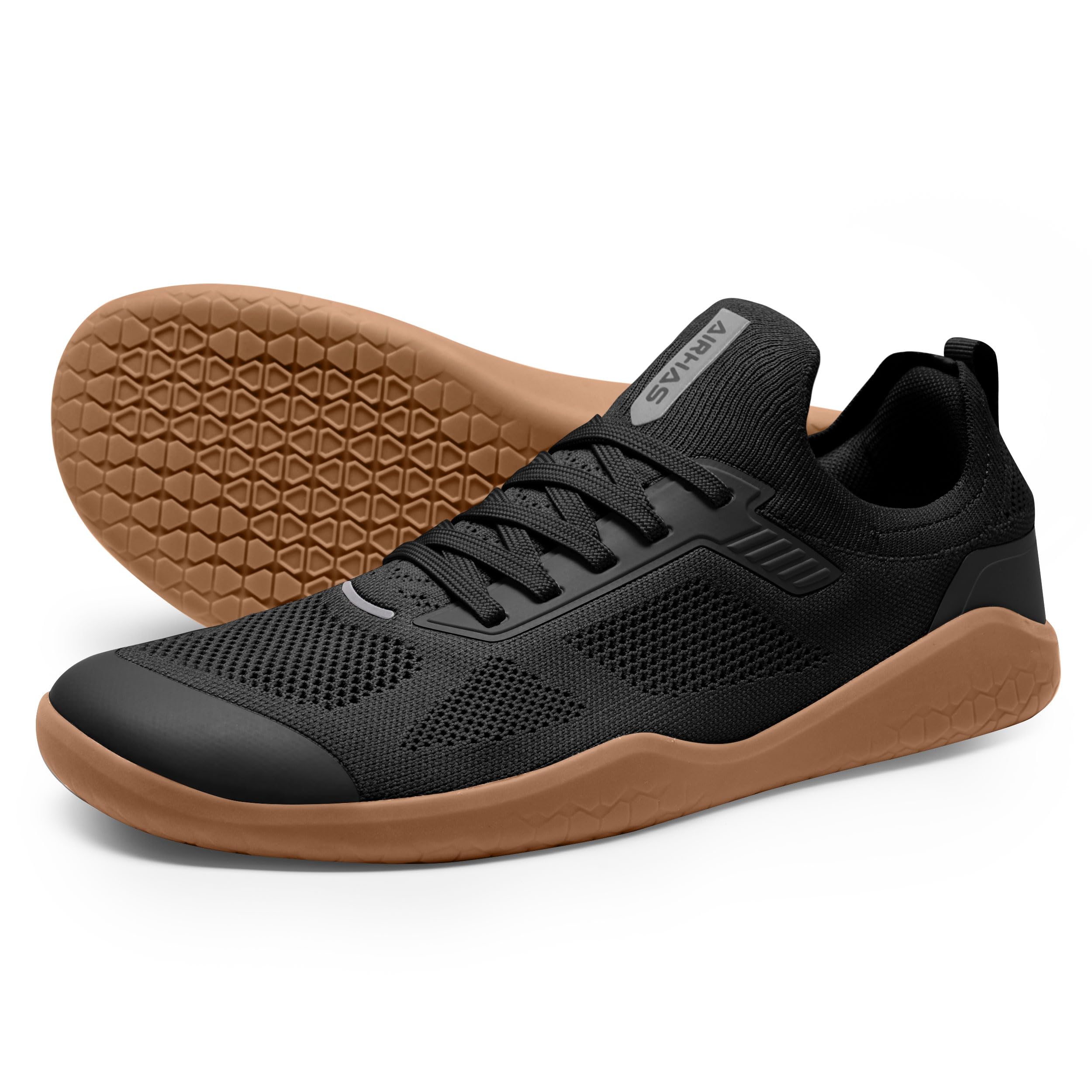 AIRHAS Men's Barefoot Shoes Zero Drop Wide Toe Box Minimalist Gym Shoes for Men Deadlift Cross Training Sneakers (Black/Gum,12.0)