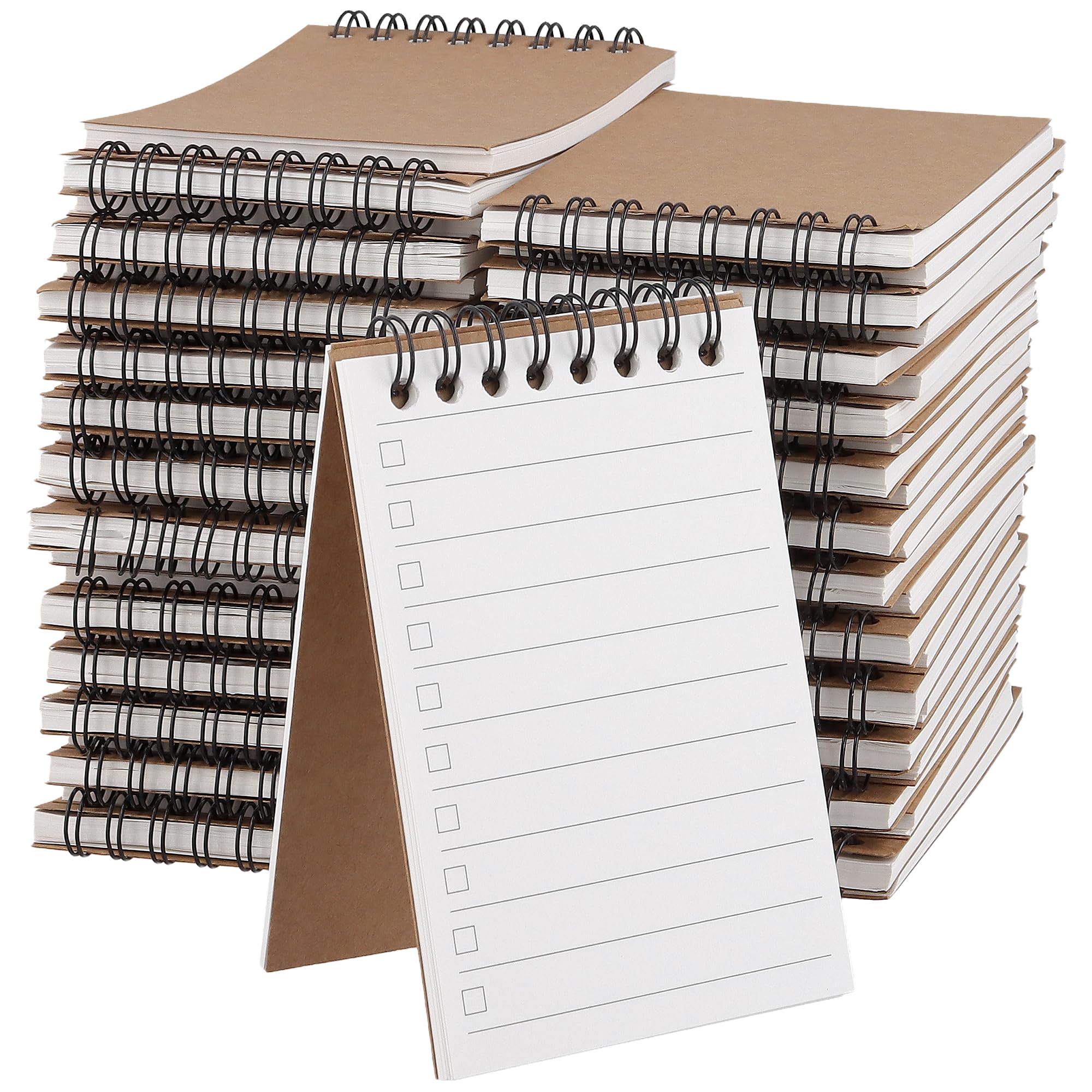 Kraft Spiral Notebook, A7 Small Brown Lined Notepad, 4.7x3.1 Inch, 50 Sheets, 70gsm, 50 Pack