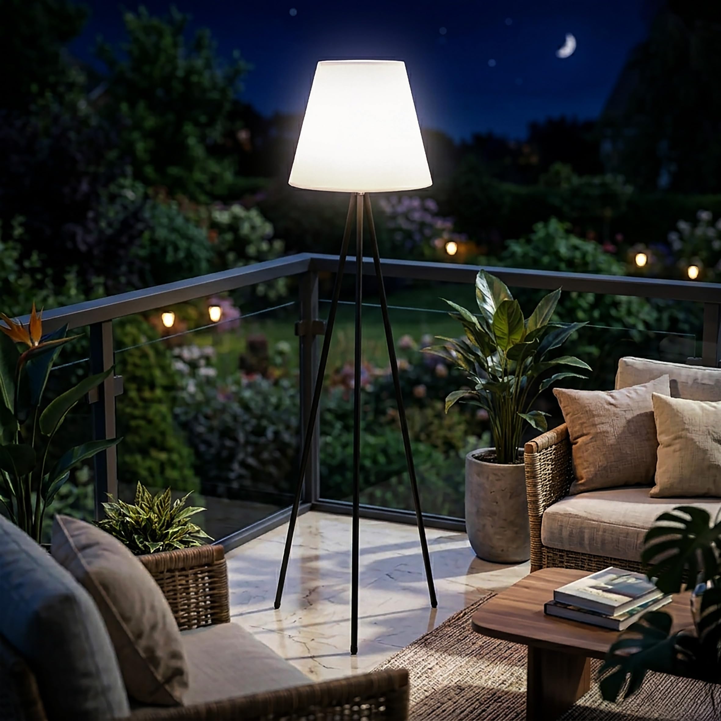 Spetebo Solarna lampa stojąca na 3 nogach również ładowana przez USB – 150 cm – lampa stojąca do użytku na zewnątrz i wewnątrz, 32 diody LED zimna biel – lampa solarna lampa ogrodowa, dekoracyjna