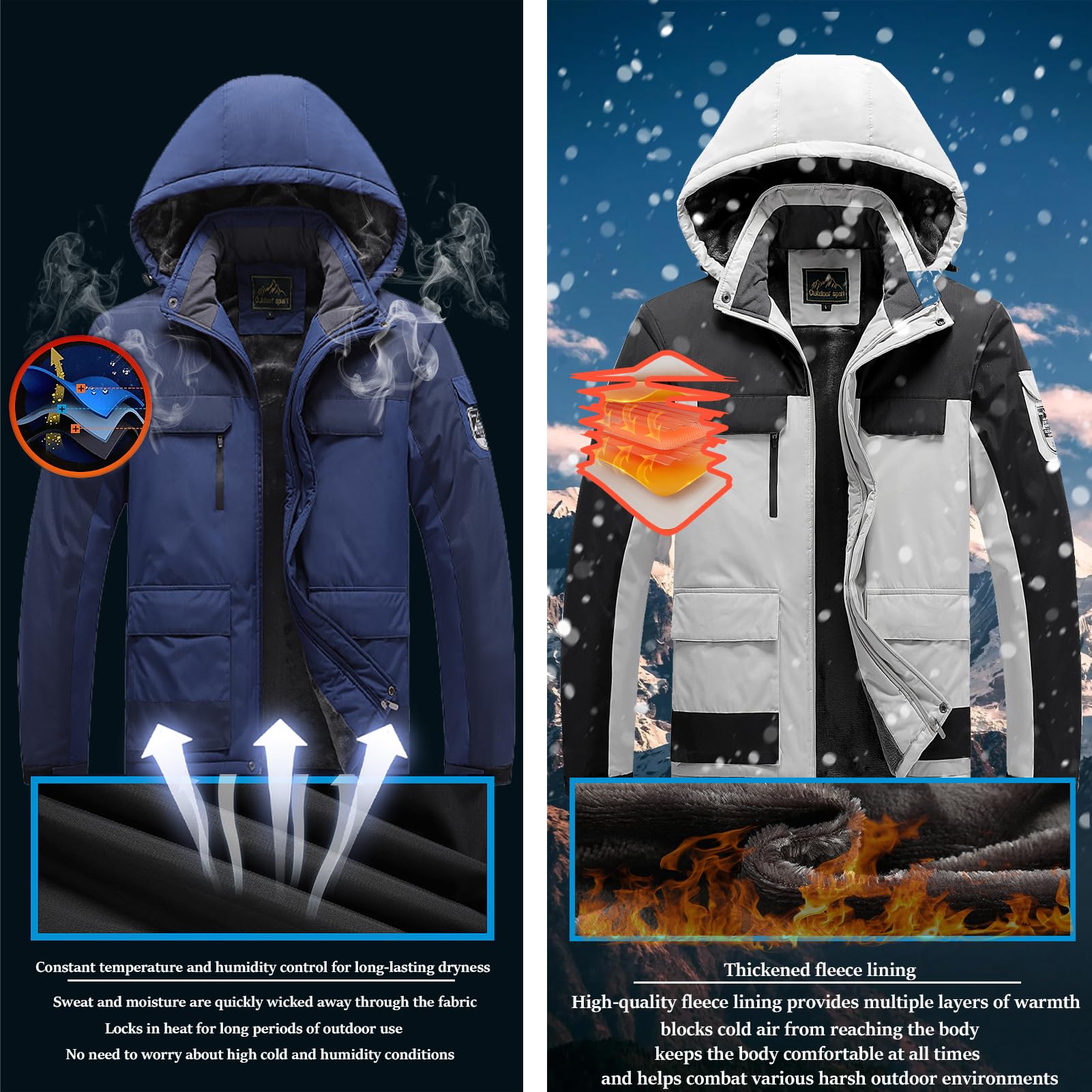 Chaqueta De Esquí Para Hombre Impermeable Y Abrigada- Cortavientos Capucha Desmontable, Snowboard Montaña Invierno Exterior
