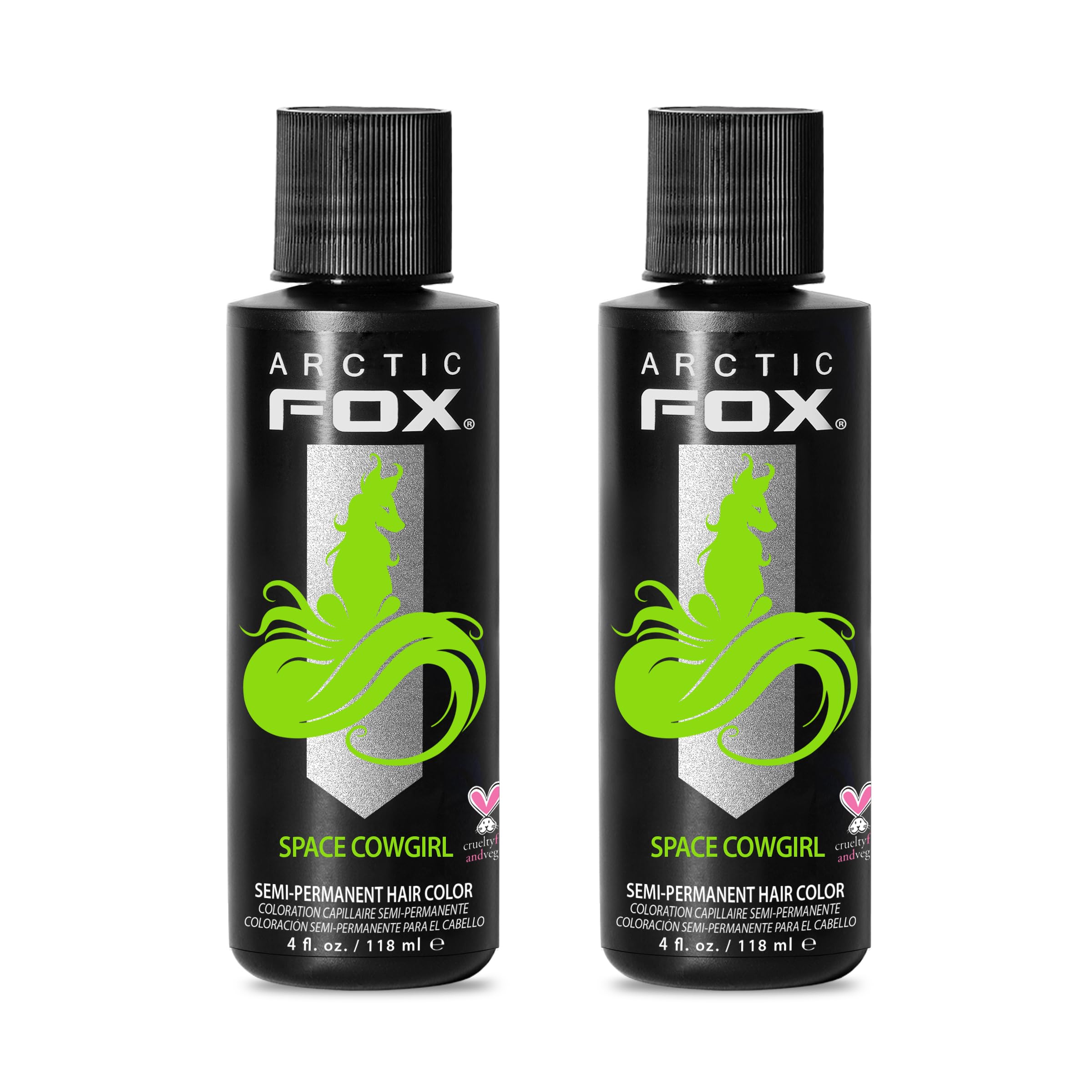 Arctic Fox Semi-Permanent Hair Dye, Vegan & Cruelty-Free, Vibrant Electric Green, Ammonia-Free, Peroxide-Free, Space Cowgirl, 4 Fl Oz (Pack of 2)