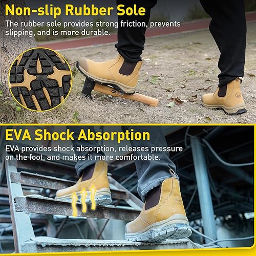 Miniatura 3 de OUXX Botas de trabajo para hombres, zapatos de seguridad de cuero de goma con punta de acero, antideslizantes, impermeables, a prueba de pinchazos