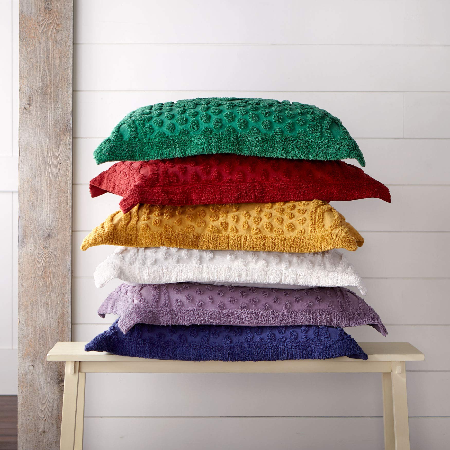 BrylaneHomeGeorgia Chenille Sham Pillow - King (2 Pack), Ivory