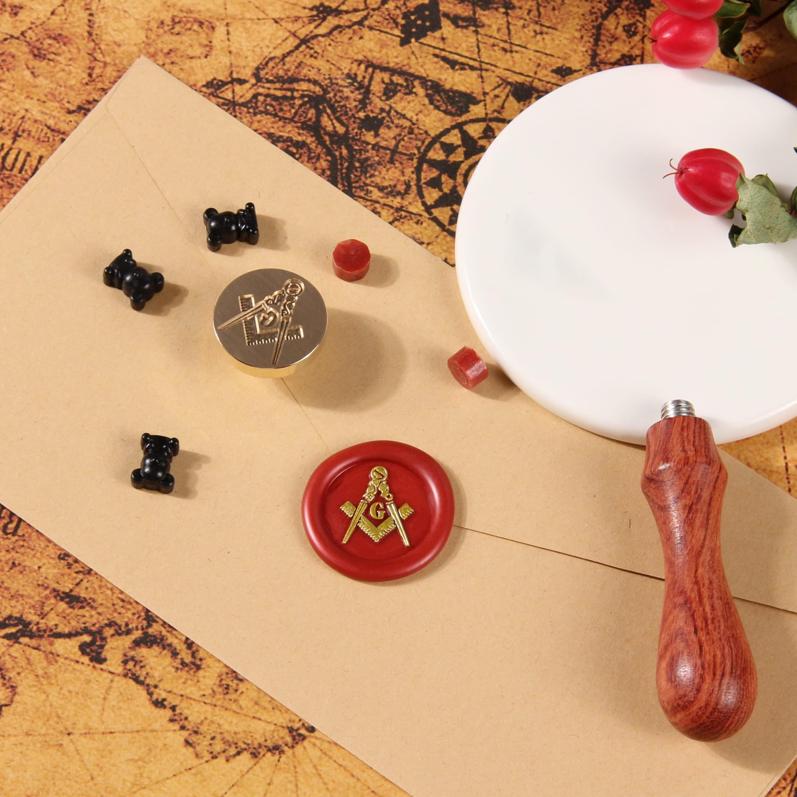 Masonic Compass & Square 22mm Wax Seal Stamp With Handle And
