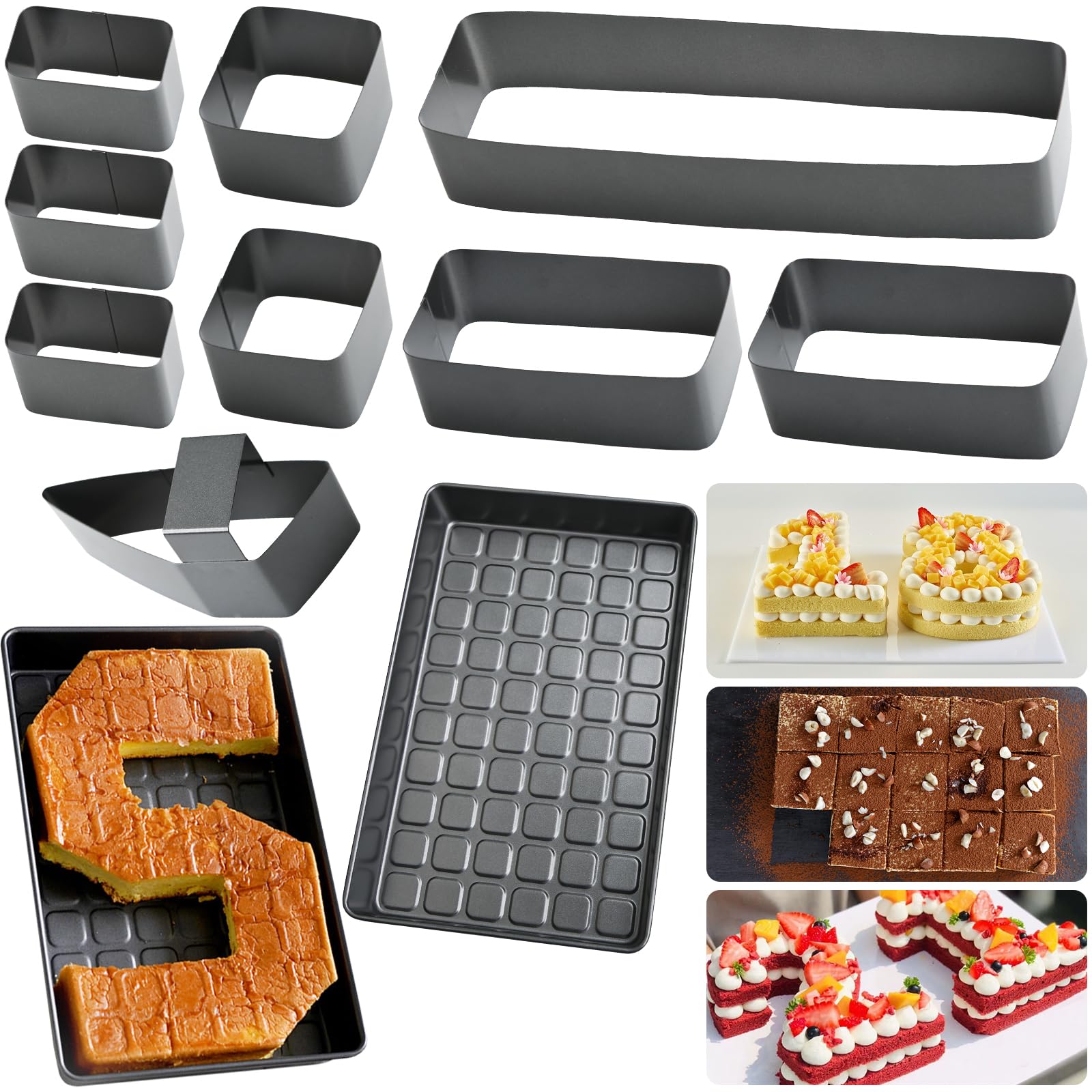 Moule à Gâteau de Chiffres et de Lettres Réglable,10 Pièces Moule à Gâteau Antiadhésif,36.7 x 22.7 x 5.1 cm Moules de Cuisson Chiffres Grands,Acier au Carbone,Pour Mariage,Anniversaire,Baptême