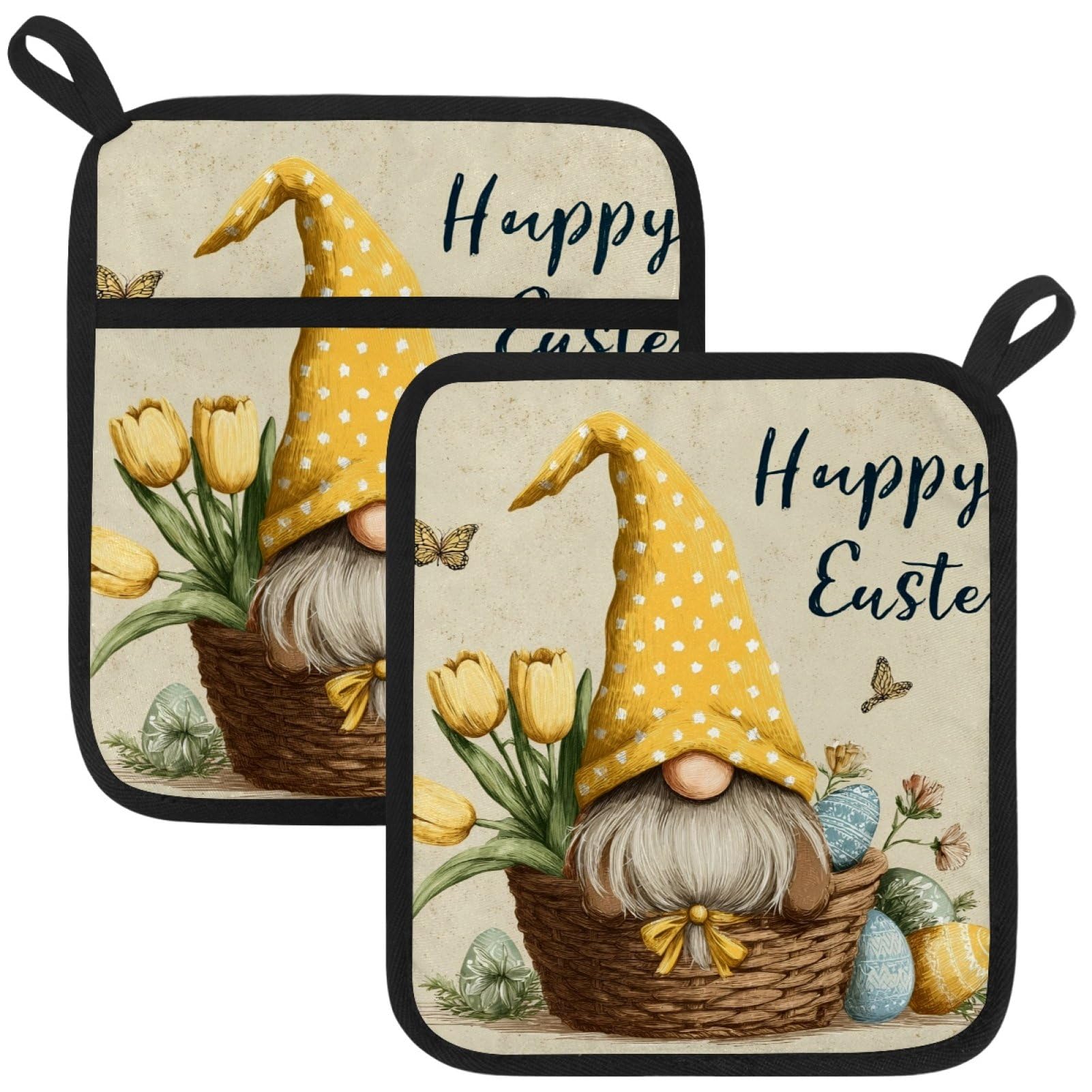 VAPOKF Easter Gnome Kitchen Hot Pot Holder, Pot Holders Heat Resistant Pot Holder with Pocket Heat Resistant Trivets for Hot Pans Cotton Pot Mitts for Kitchen Cooking Baking