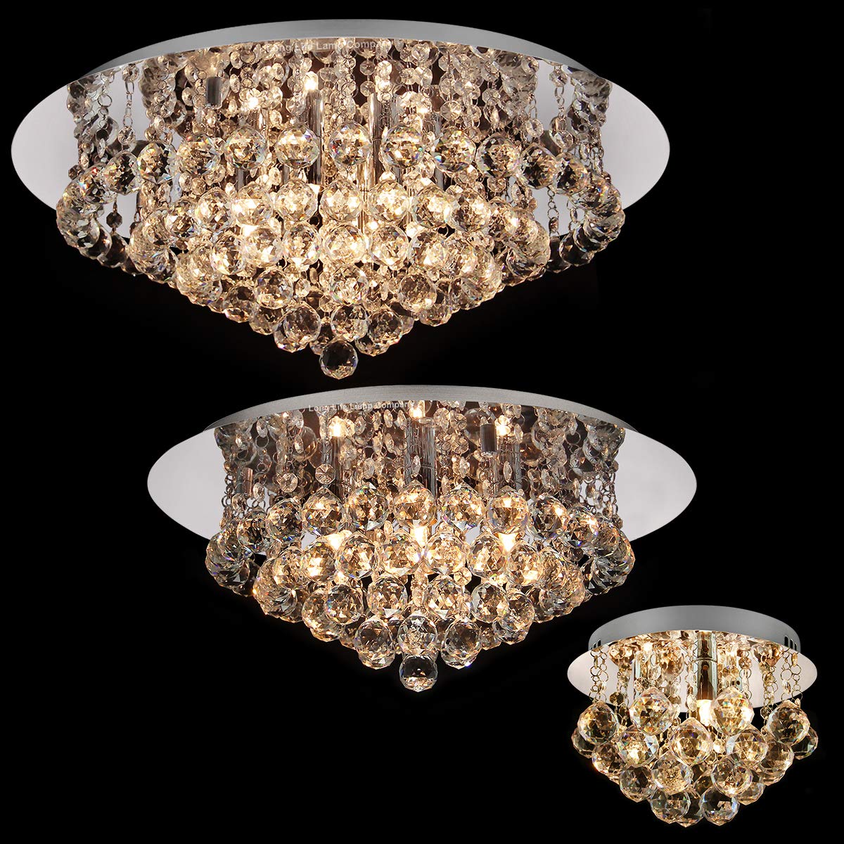 Long Life Lamp Company Warm White Flush Mount Round Chandelier Crystal Ceiling Lights Droplet Shimmer Effect Including Led Bulbs (Large) M0064-3W