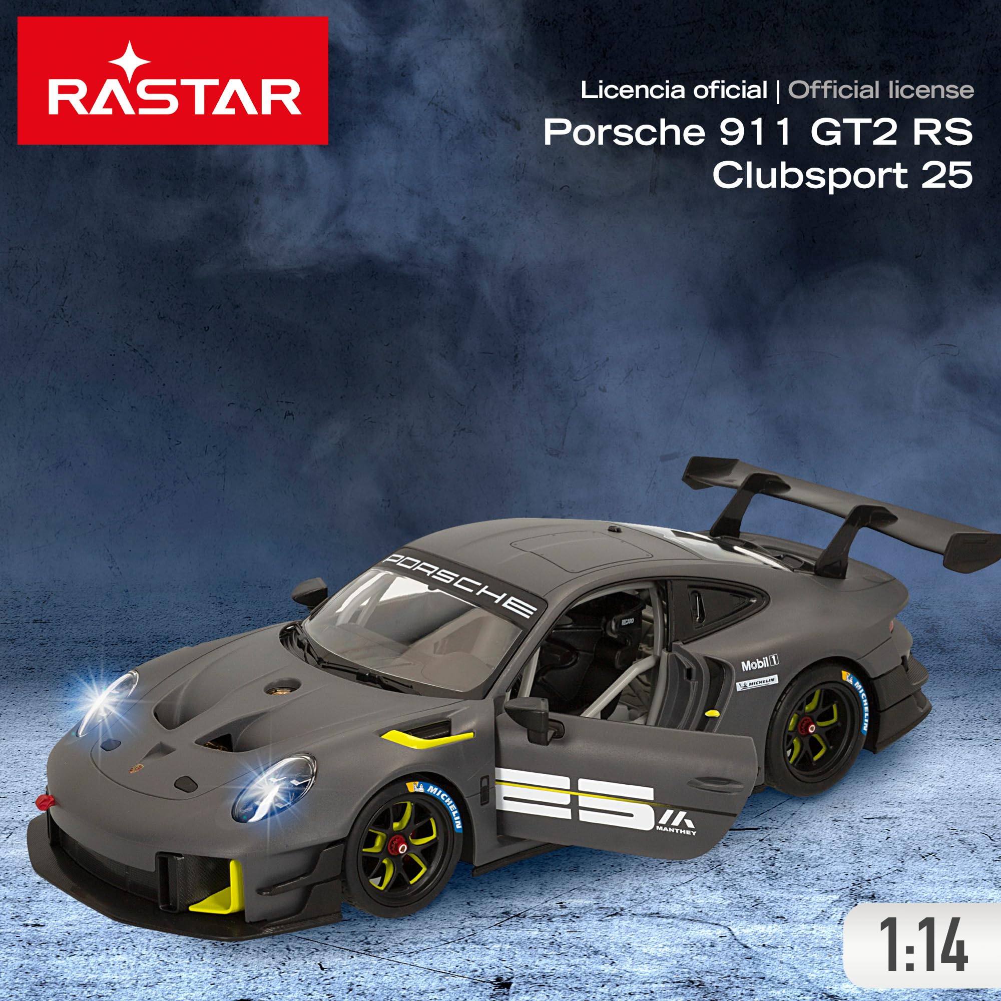 ColorBaby Rastar samochód zdalnie sterowany, Porsche 911 GT2 RS Clubsport 25, oficjalna licencja, skala 1:14, ze światłem, samochody zdalnie sterowane, pojazd zdalnie sterowany, pilot (41275)