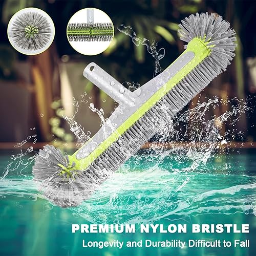 Miniatura 4 de Cepillo profesional de pared y azulejos de piscina, extremos redondos de 17.5 pulgadas con mango de aluminio resistente para limpiar paredes,